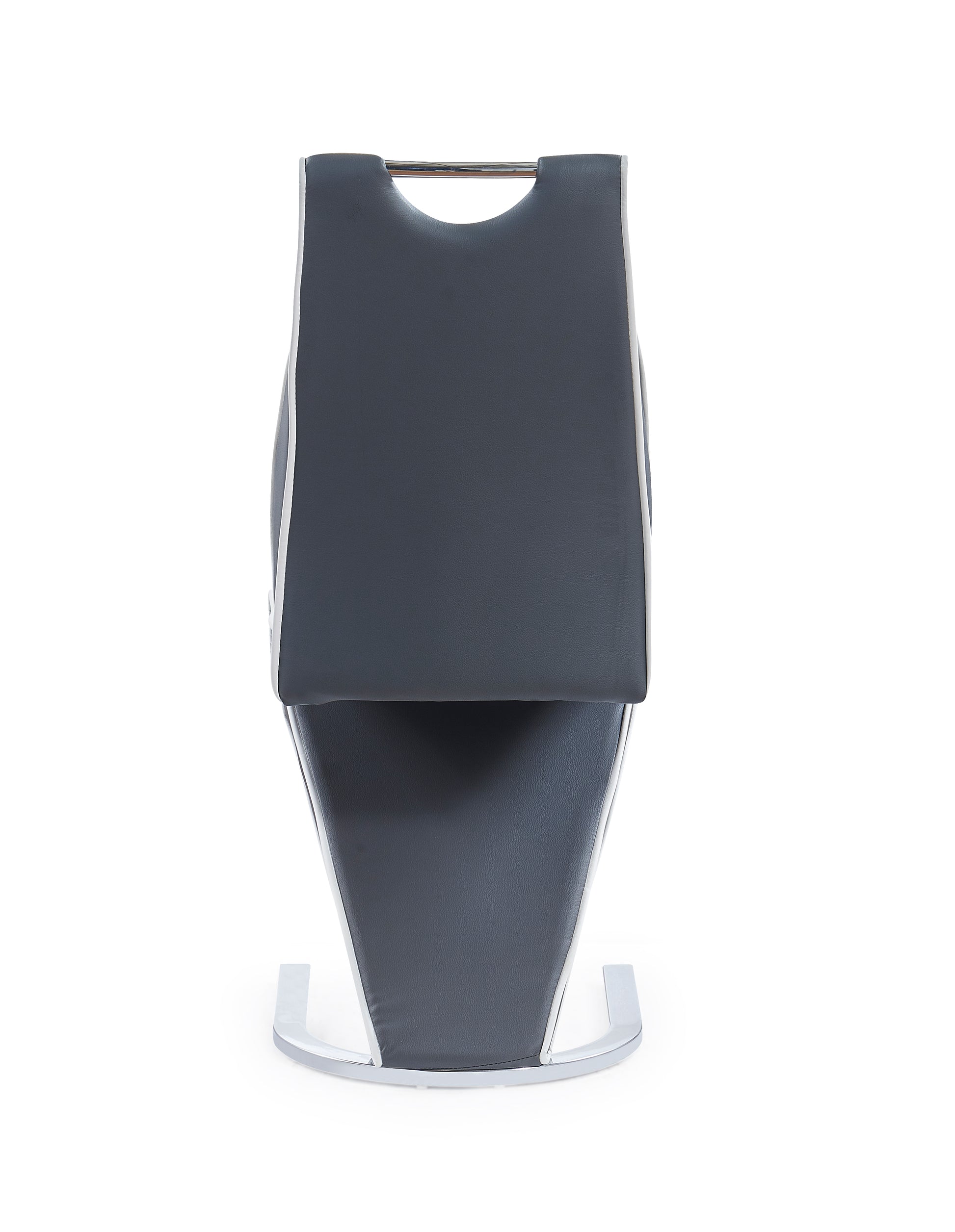 Modern grey faux leather dining chair with chrome base