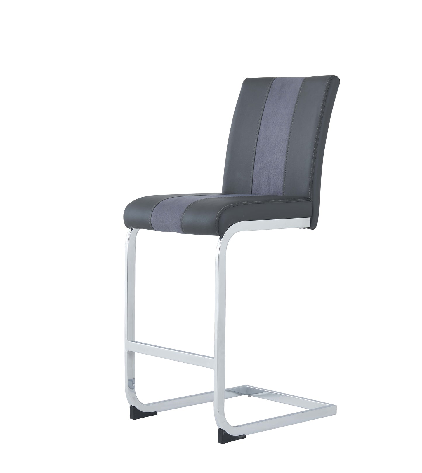Contemporary grey faux leather and fabric bar stool with chrome sled base