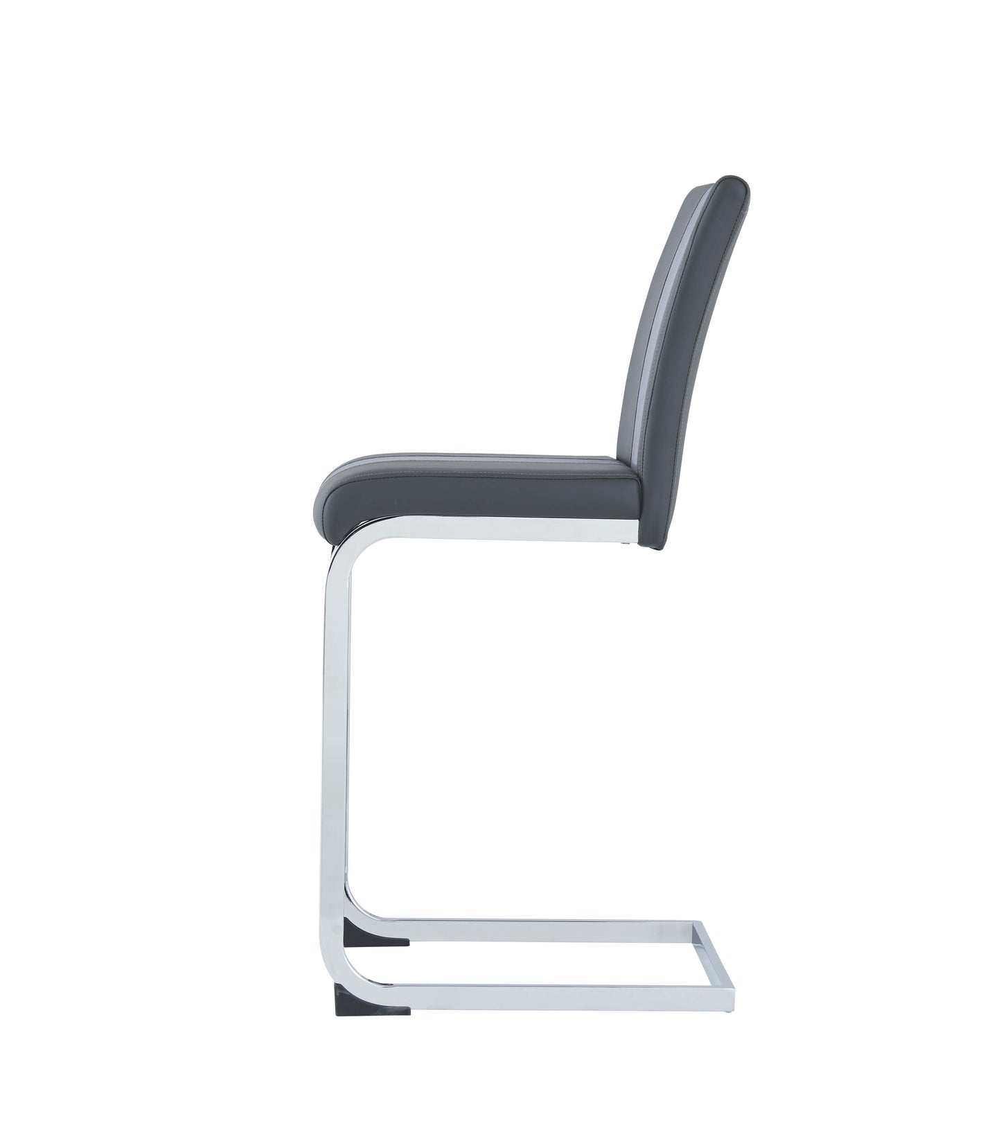 Grey faux leather cantilever dining chair with chrome frame