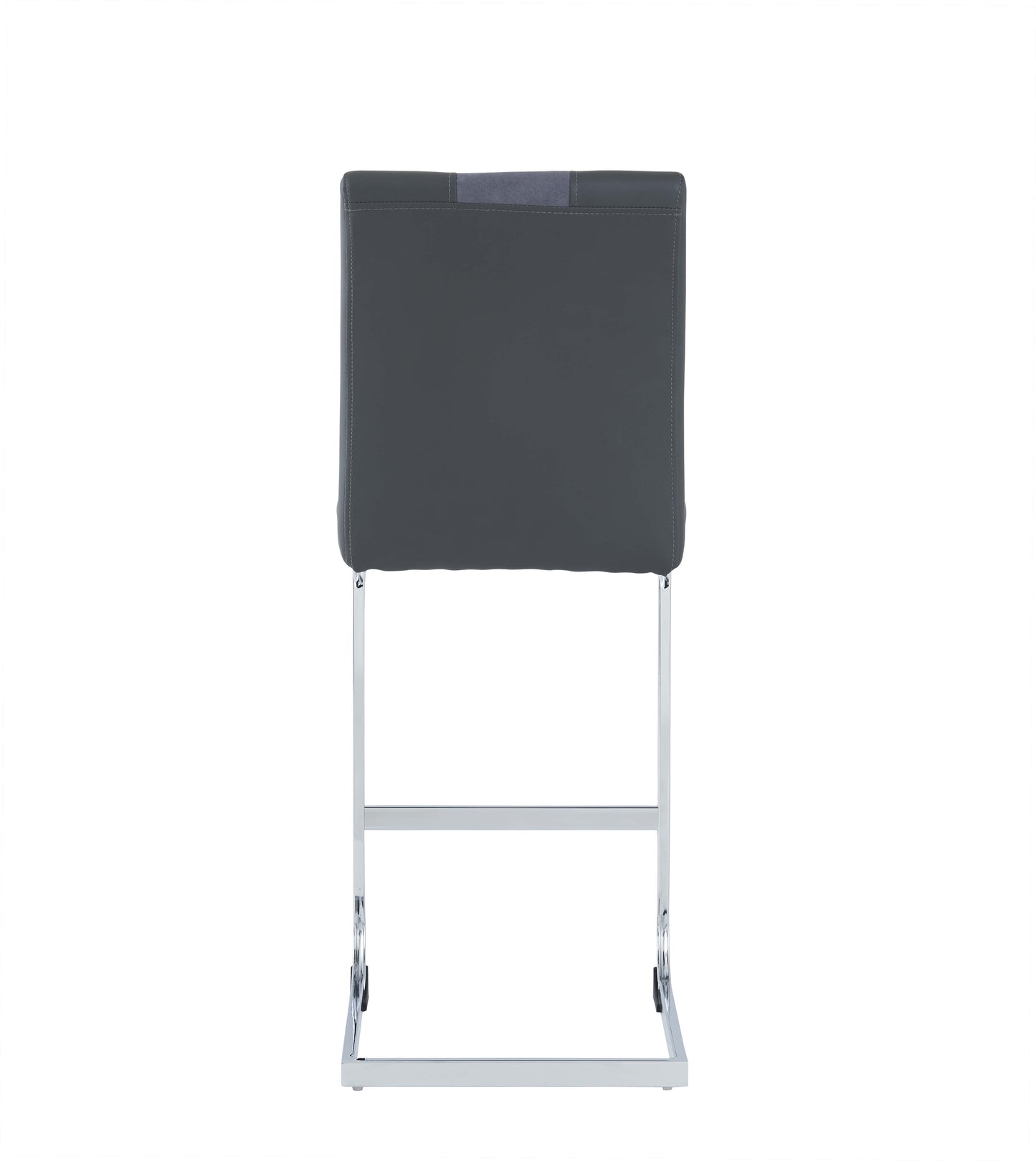 Dark grey faux leather bar stool with chrome base and stitched details
