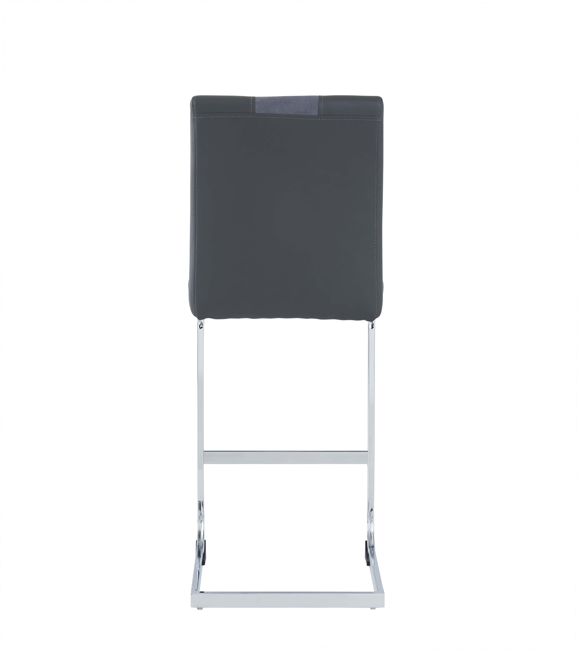 Dark grey faux leather bar stool with chrome base and stitched details