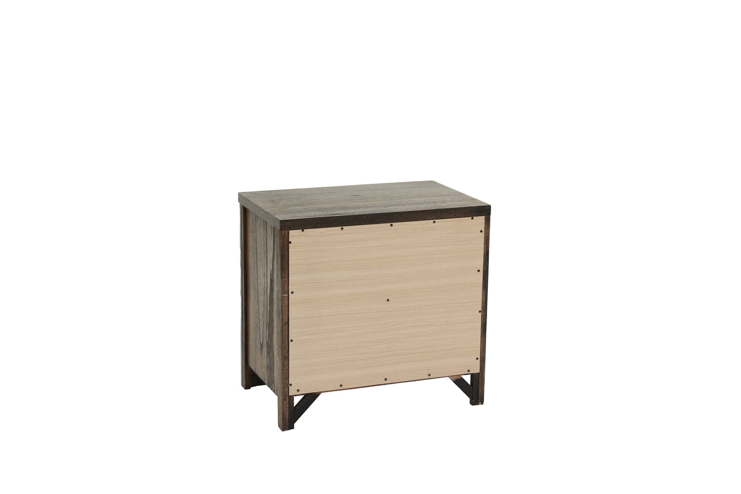 Rustic wood bedside table rear view