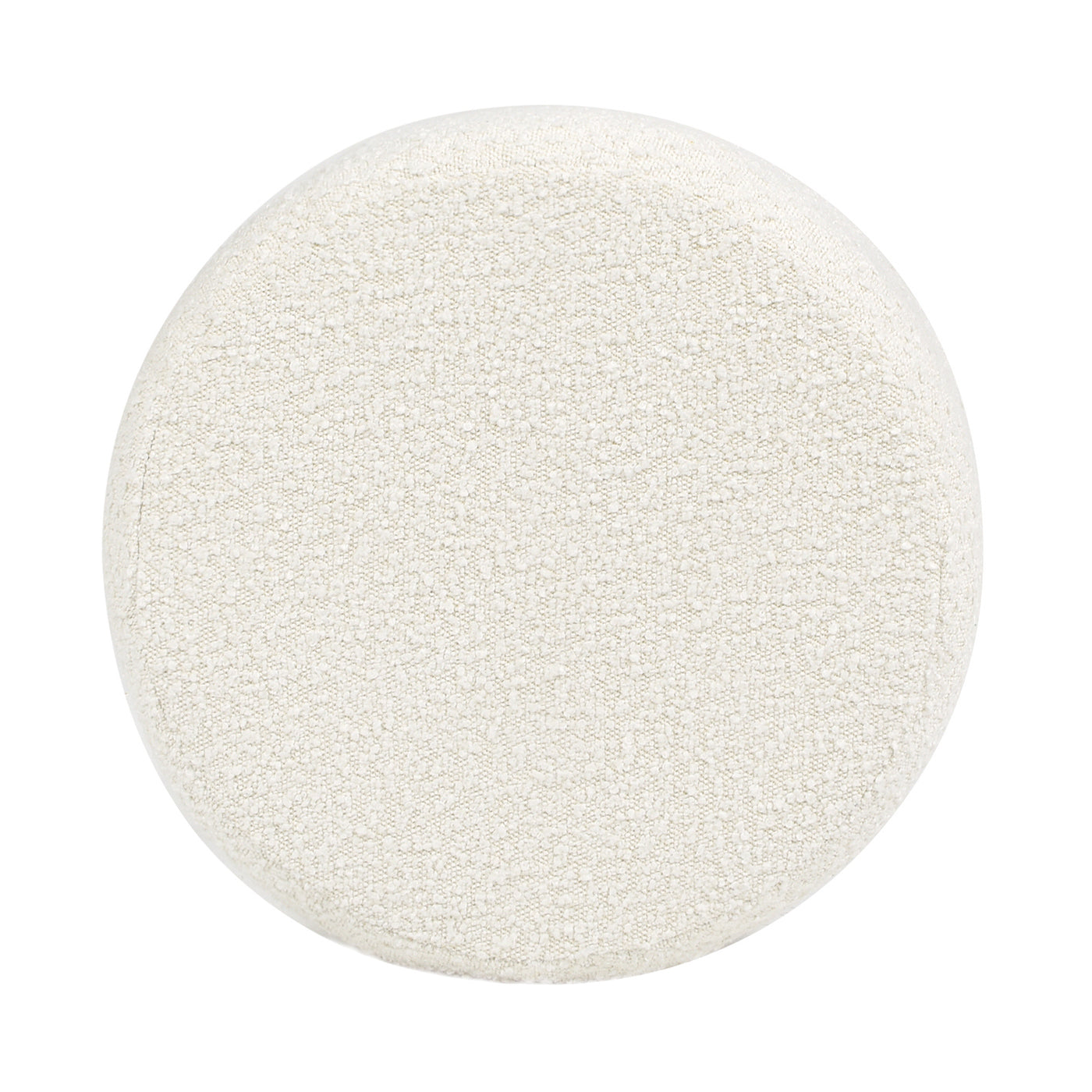 Round cream boucle ottoman plush texture for comfortable footrest or extra seating