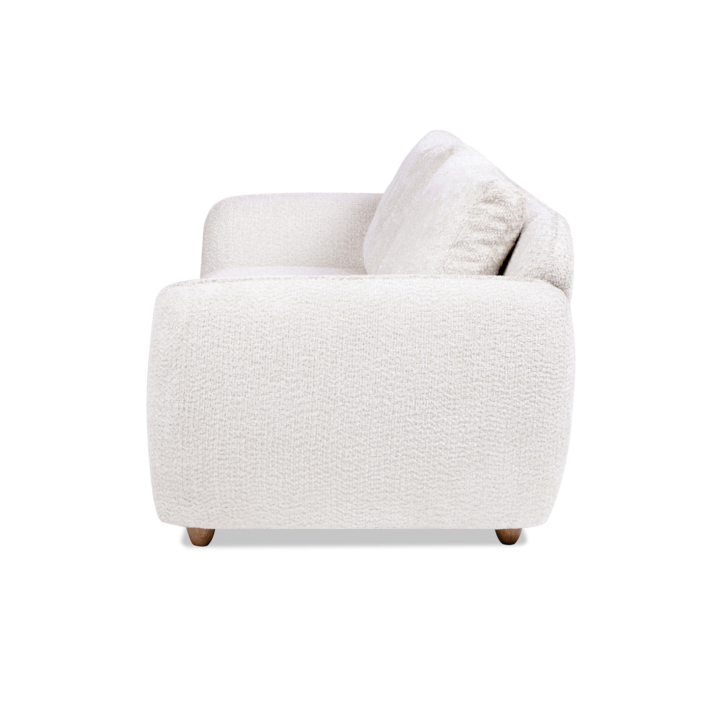 Textured cream boucle armchair with a single throw pillow modern living room furniture