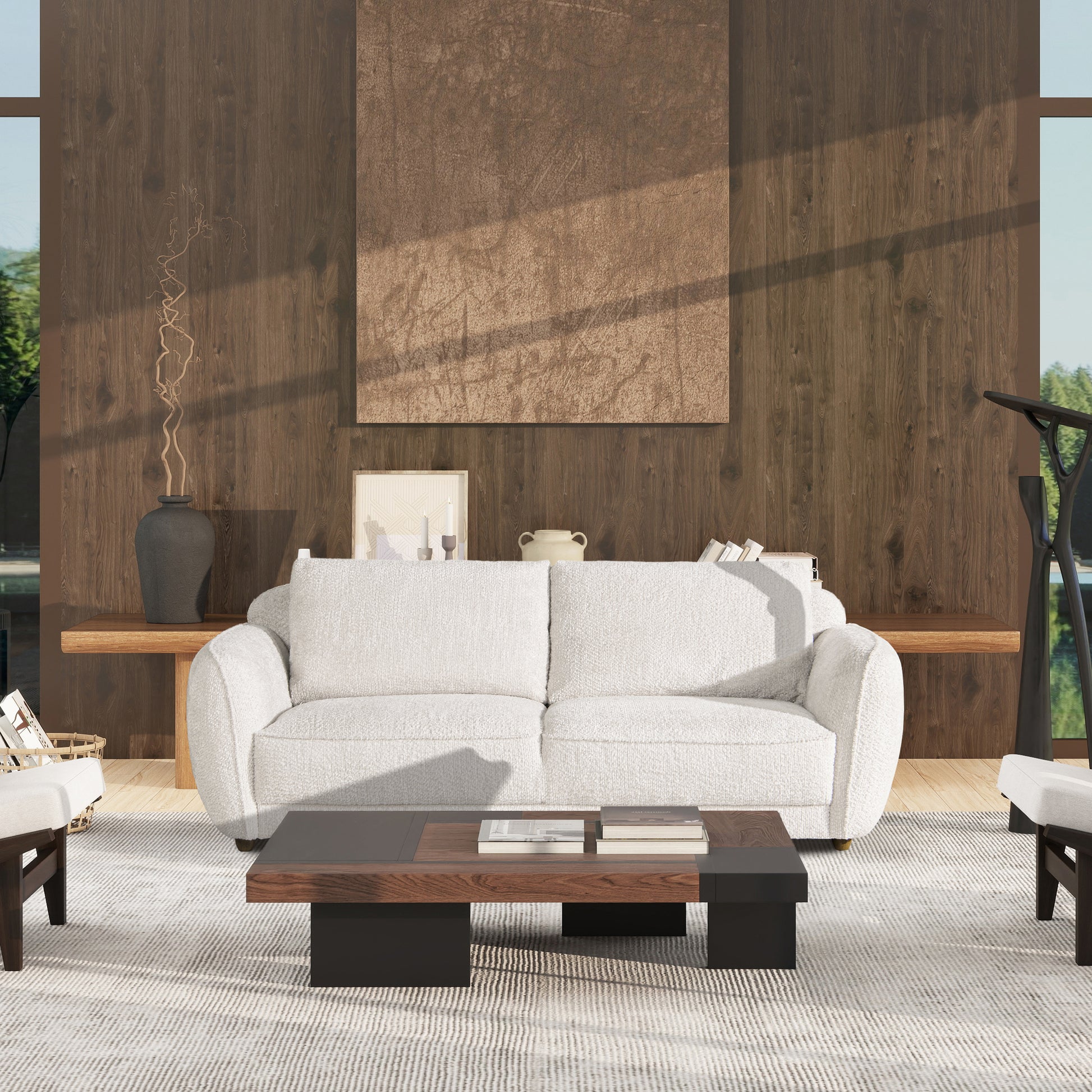 Plush white boucle sofa with comfortable seating perfect for modern living rooms