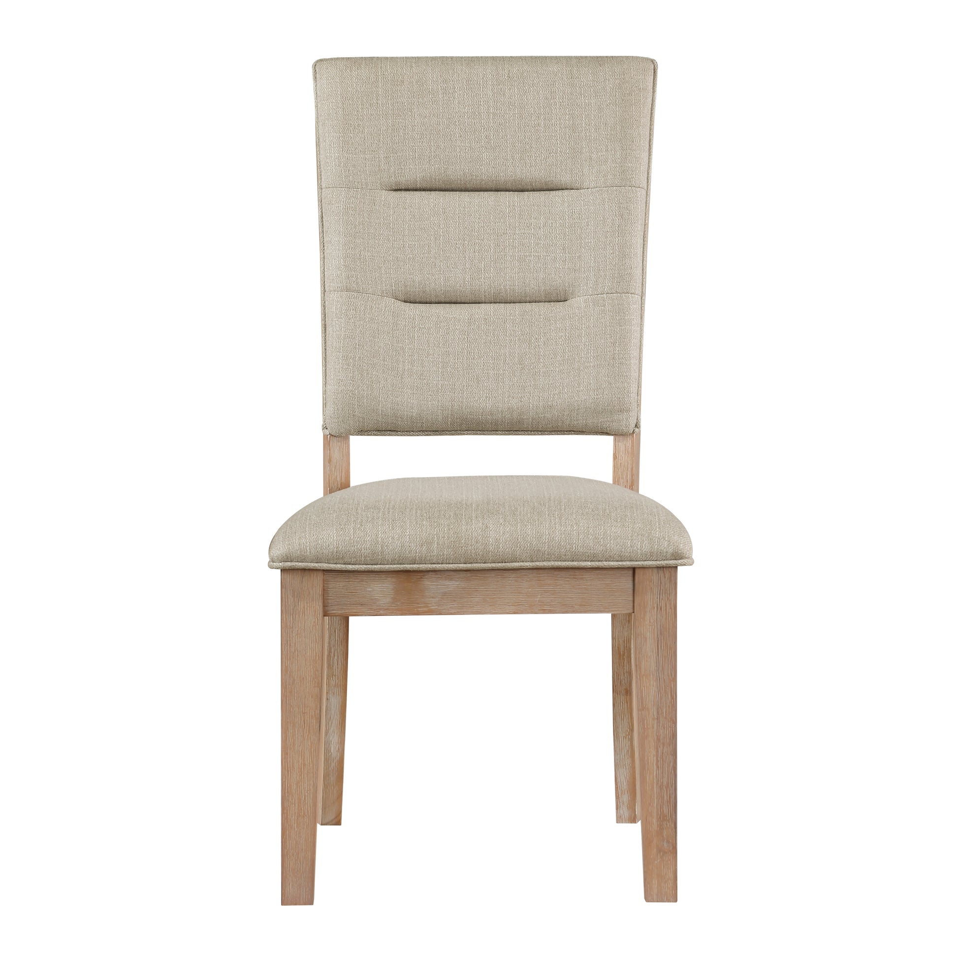 Upholstered dining chair with beige fabric and natural wood legs