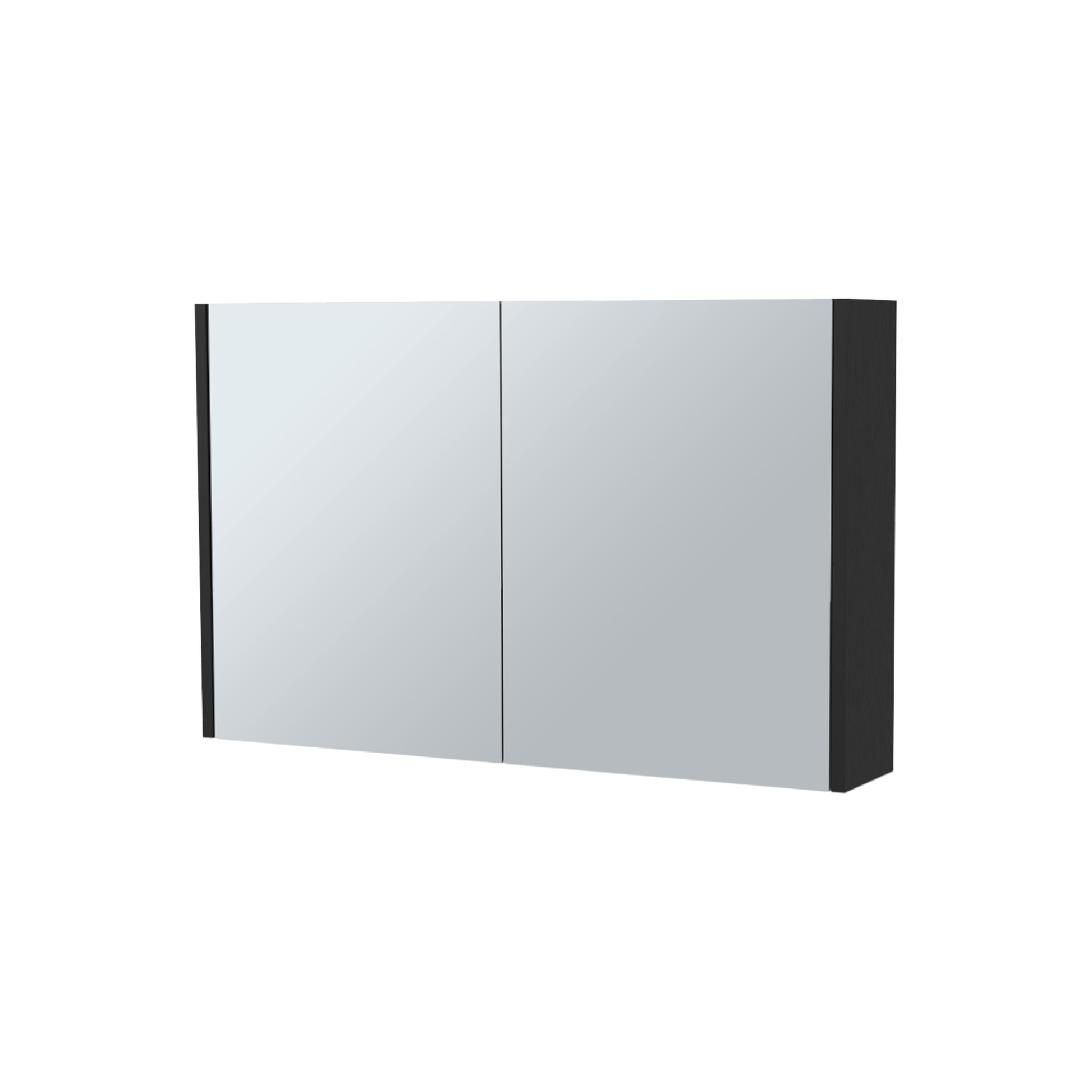 Modern black medicine cabinet with two mirrored doors ideal for bathroom storage