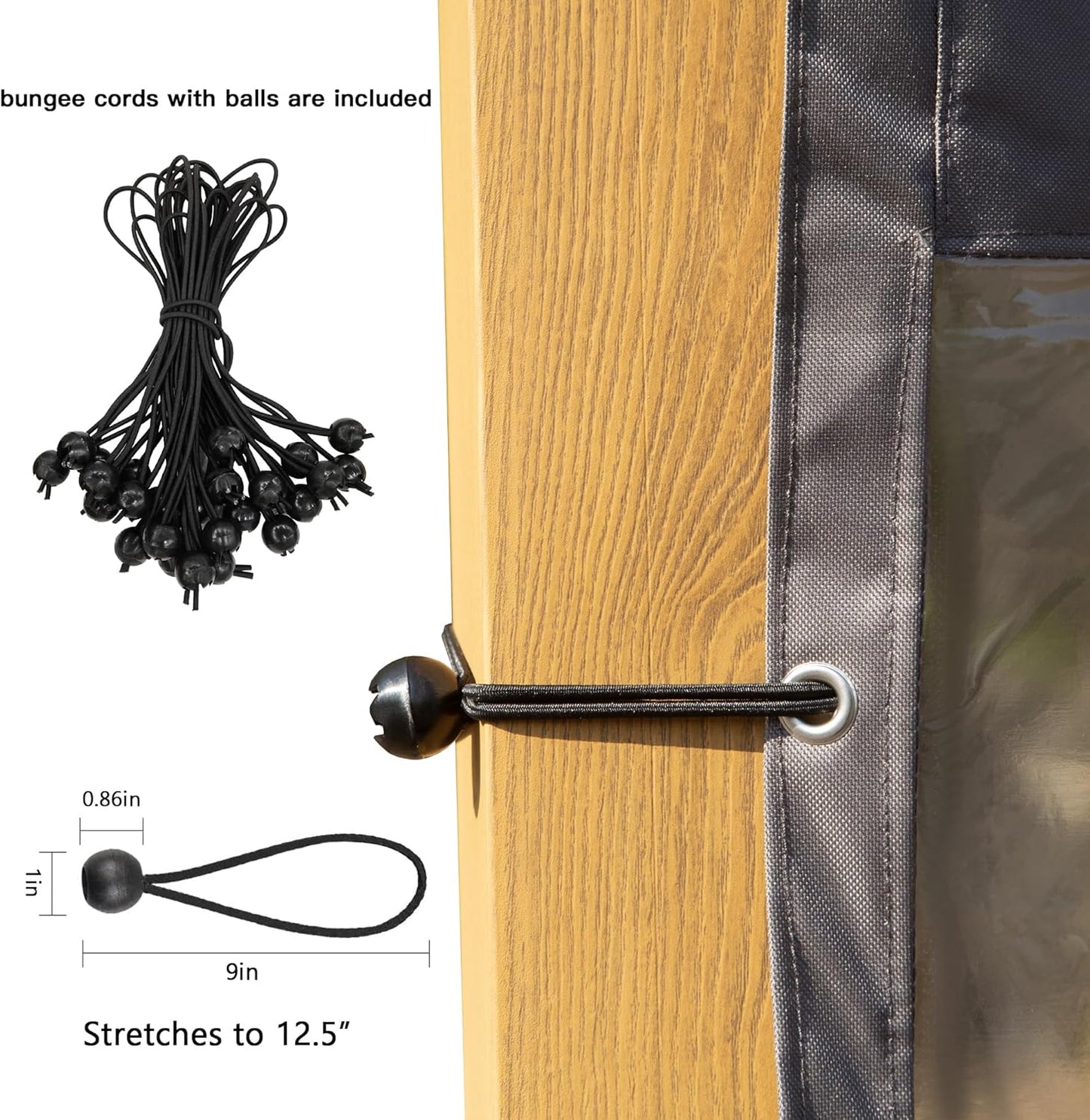 Bundle of  black bungee cords with ball ends for secure fastening