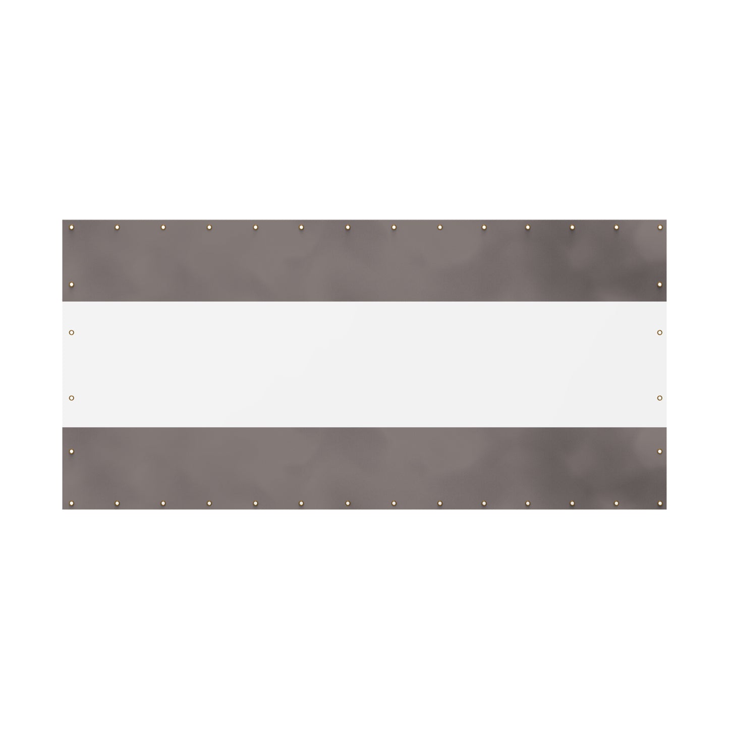 Dark grey and white striped vinyl banner with grommets for hanging