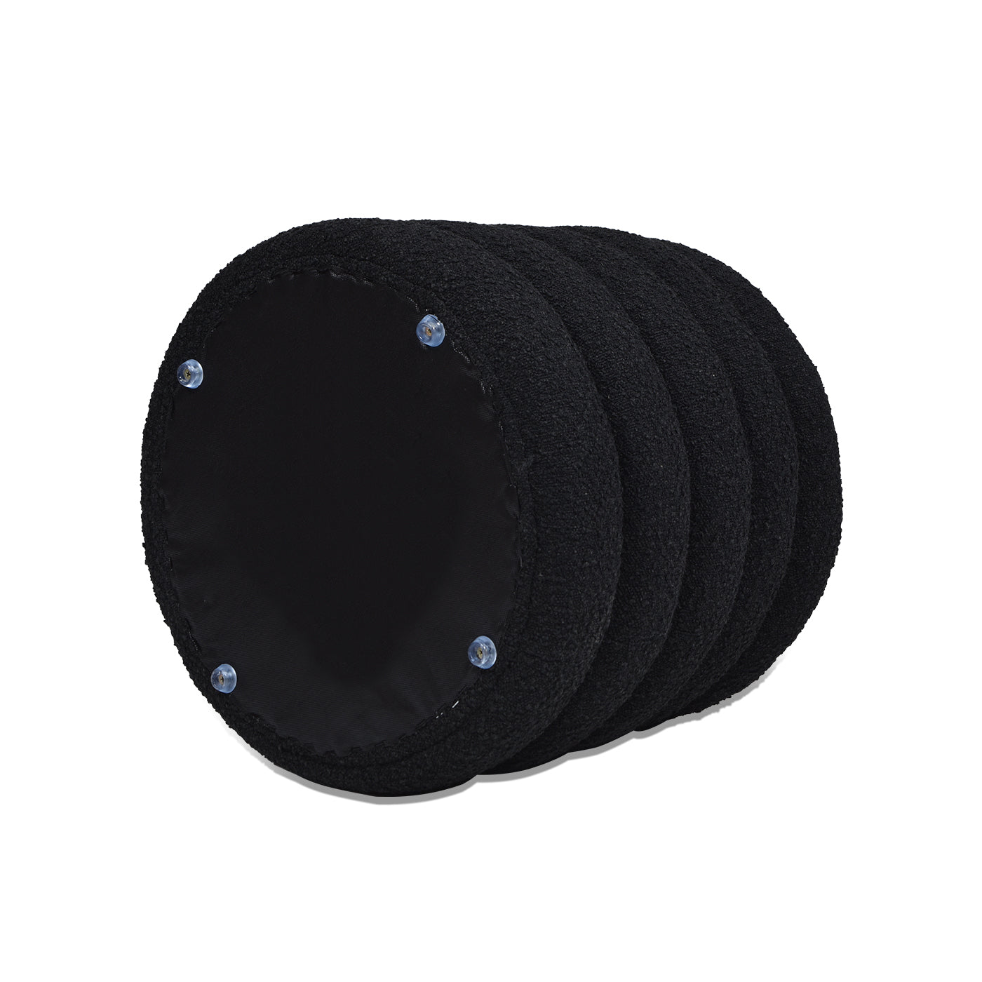 Black boucle fabric ottoman set with clear plastic feet