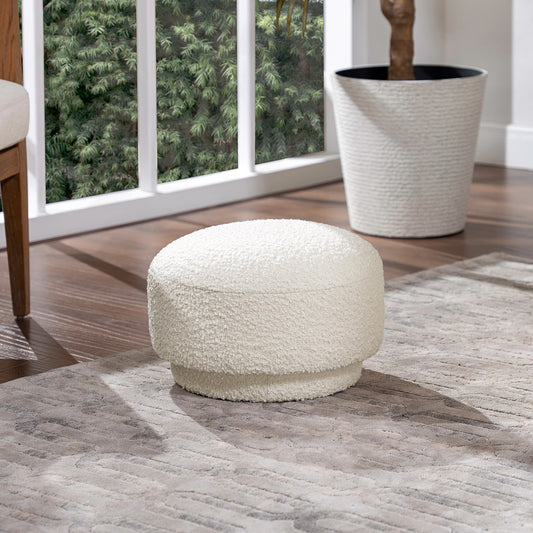 Cream boucle round ottoman plush textured fabric perfect accent stool