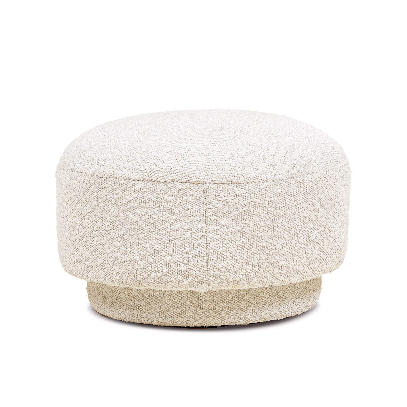 Textured cream ottoman with a rounded top and a tiered base