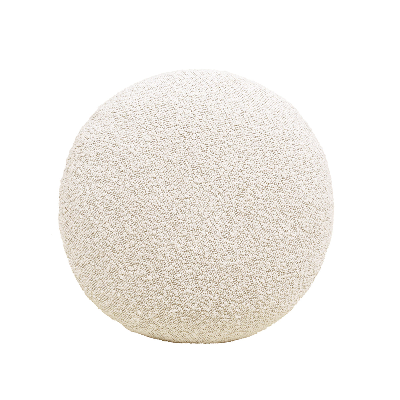 Round boucle ottoman in cream perfect for adding texture to any room