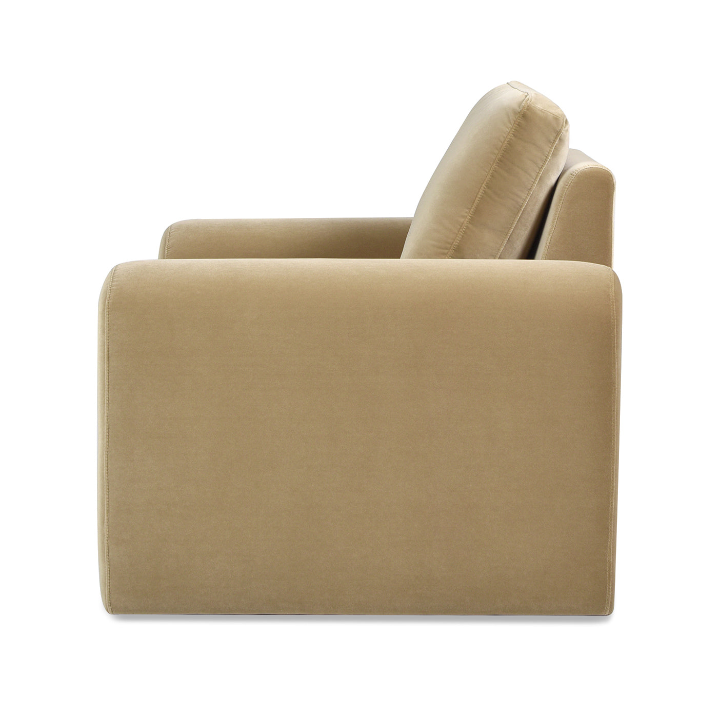 Beige velvet accent chair with plush back cushion and contemporary design