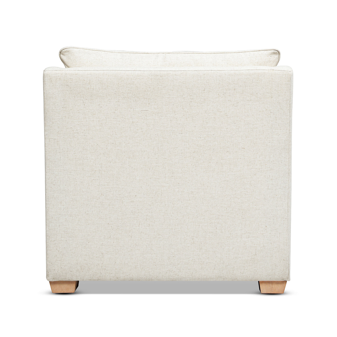 Cream fabric accent chair with clean lines and wooden feet