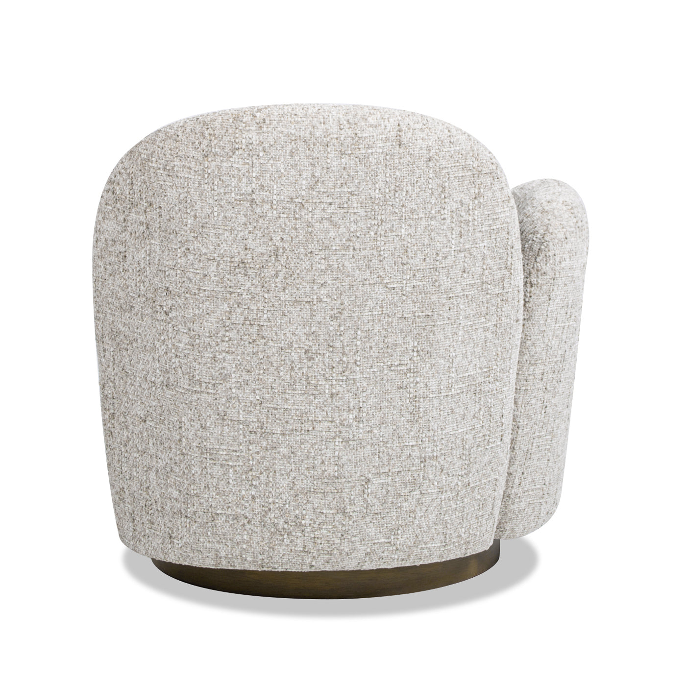 Textured beige armchair with rounded back and bronze base modern accent chair