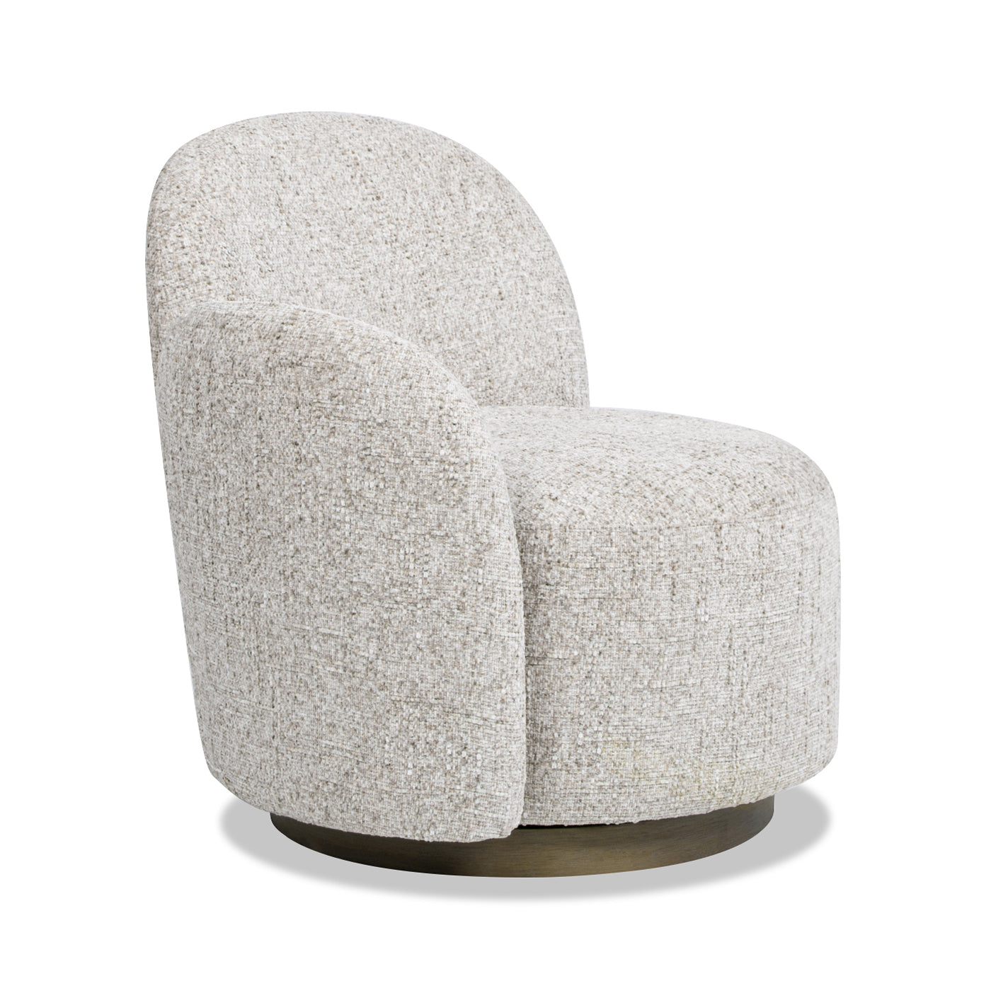 Textured boucle accent chair in neutral beige with a swivel base