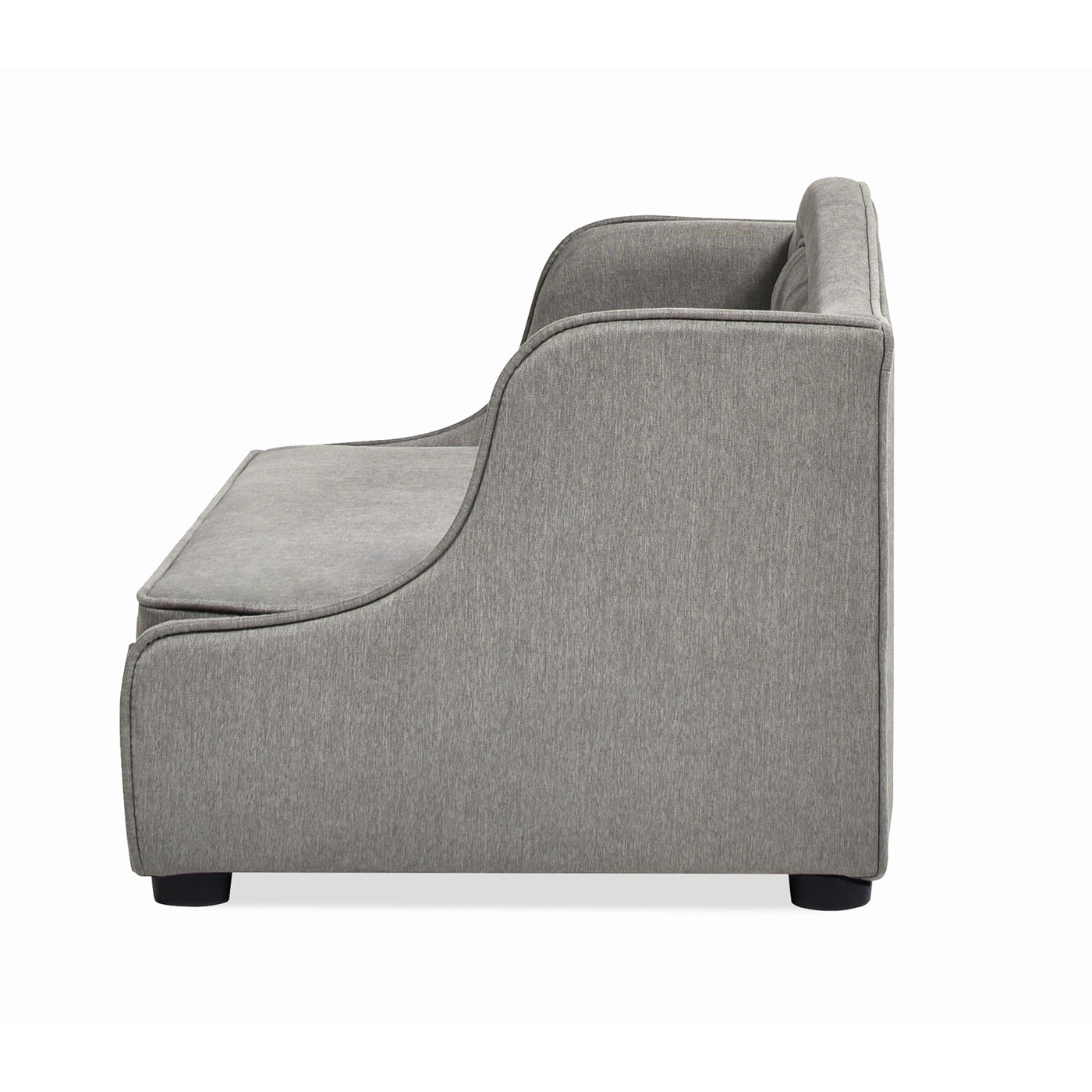 Gray fabric loveseat with plush cushions and modern arms perfect for small spaces