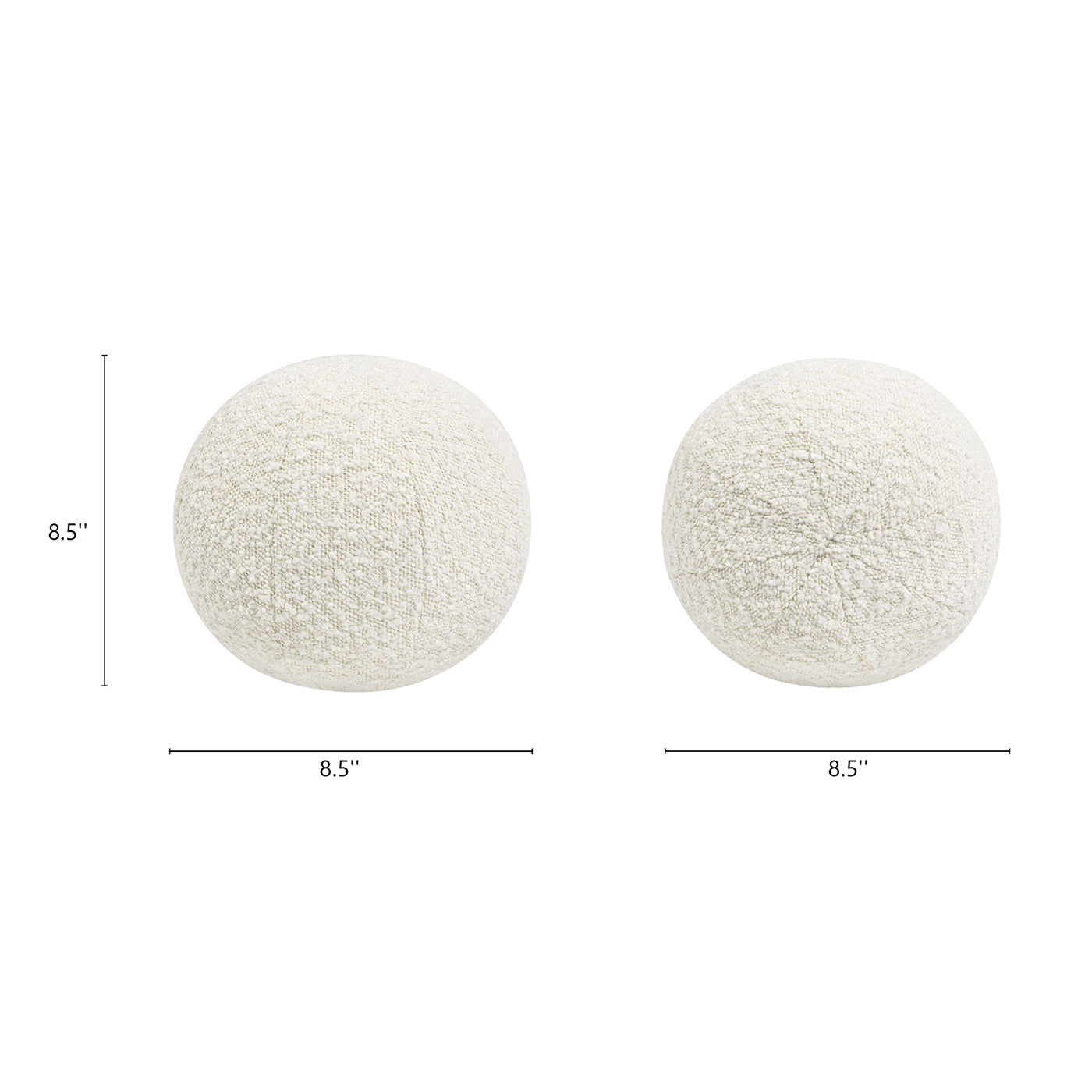 Two textured cream spherical accent pillows each measuring  inches in diameter