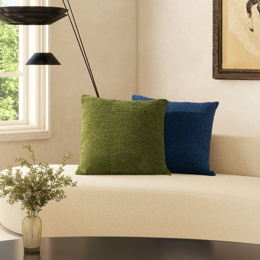 Plush green boucle throw pillow perfect for adding texture to living room decor