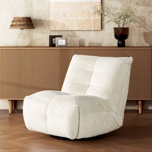 Cream boucle accent chair with plush deep seat and tufted backrest