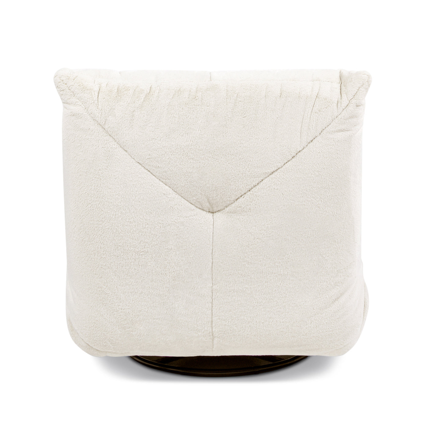 Cream faux fur swivel ottoman with quilted envelope design