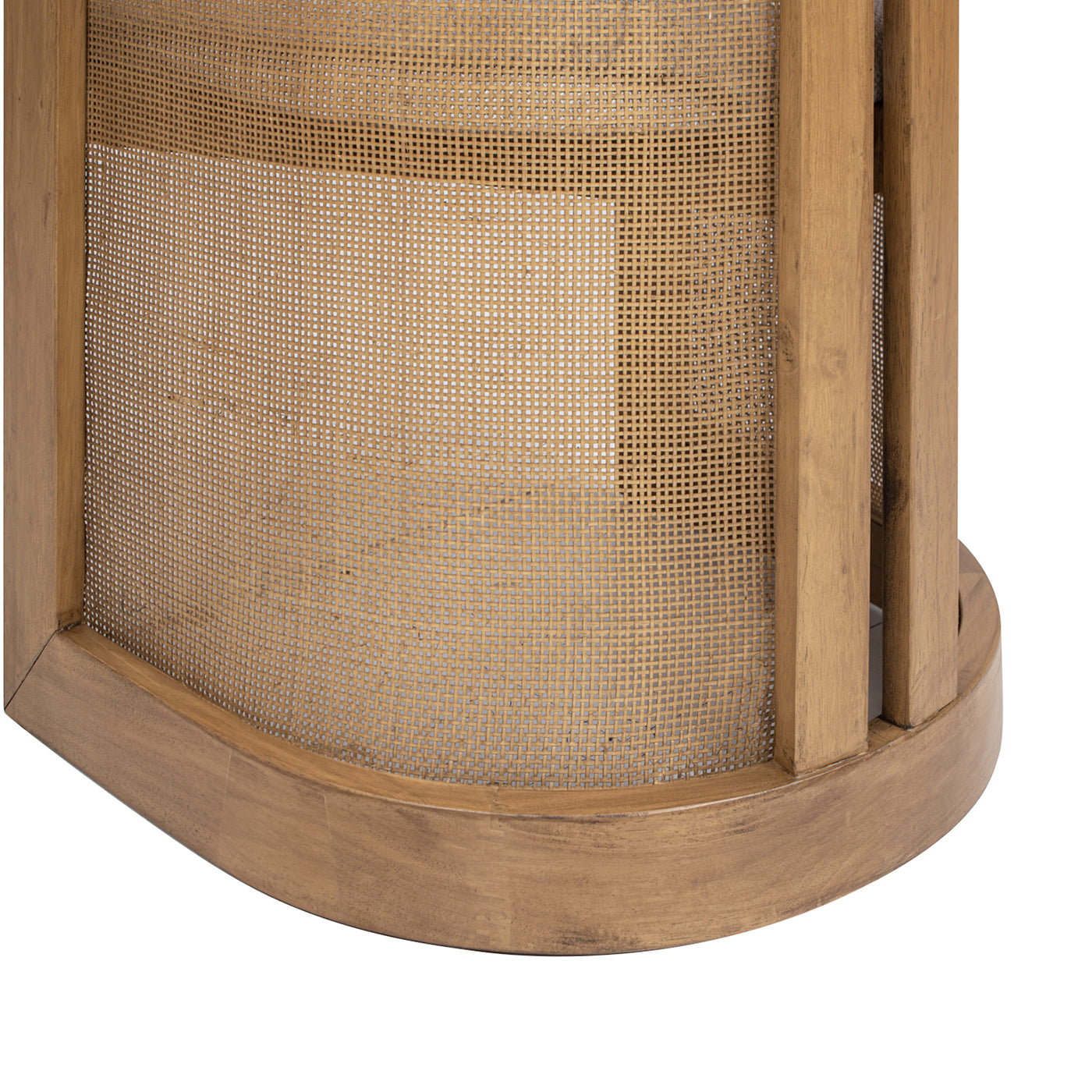 Natural woven rattan lampshade with wooden frame detail
