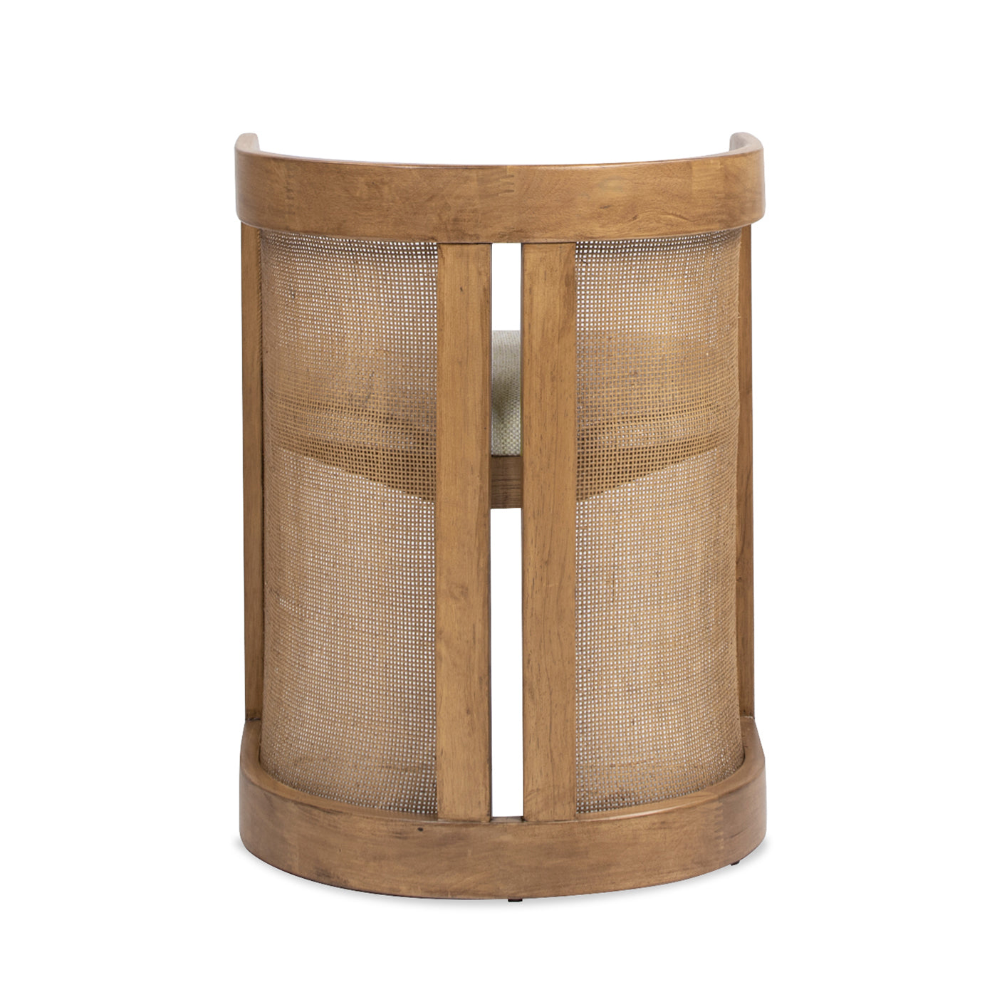 Curved wooden frame accent chair with natural cane webbing back and seat