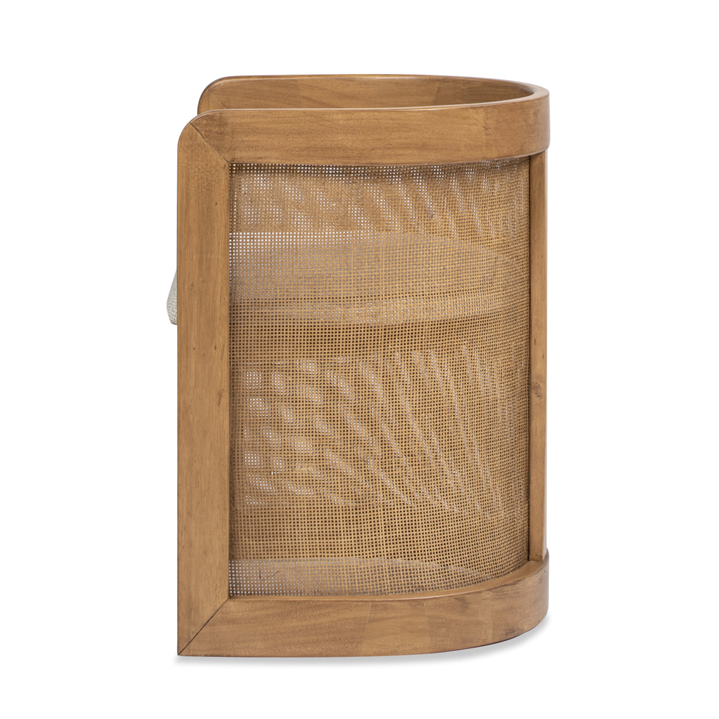 Curved wood wall sconce with natural cane weaving a modern rustic accent light