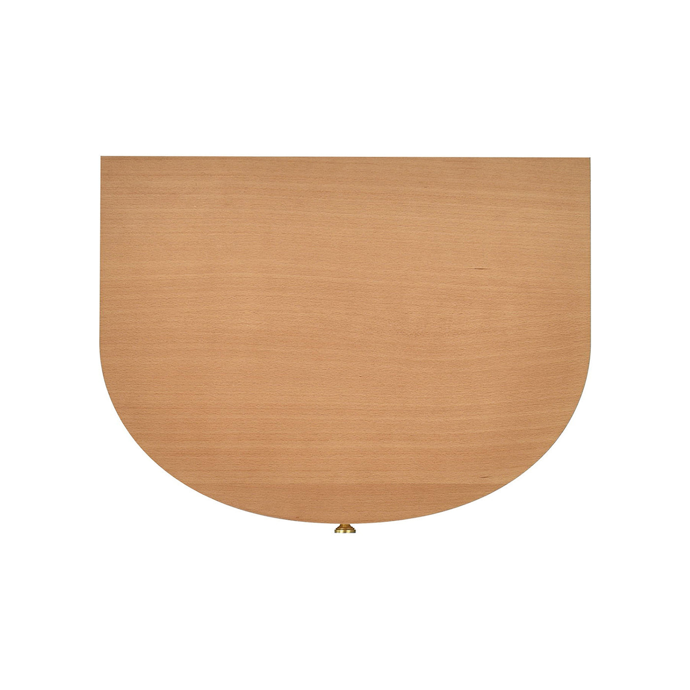 Solid wood Dshaped desk surface with natural grain and brushed brass hardware detail