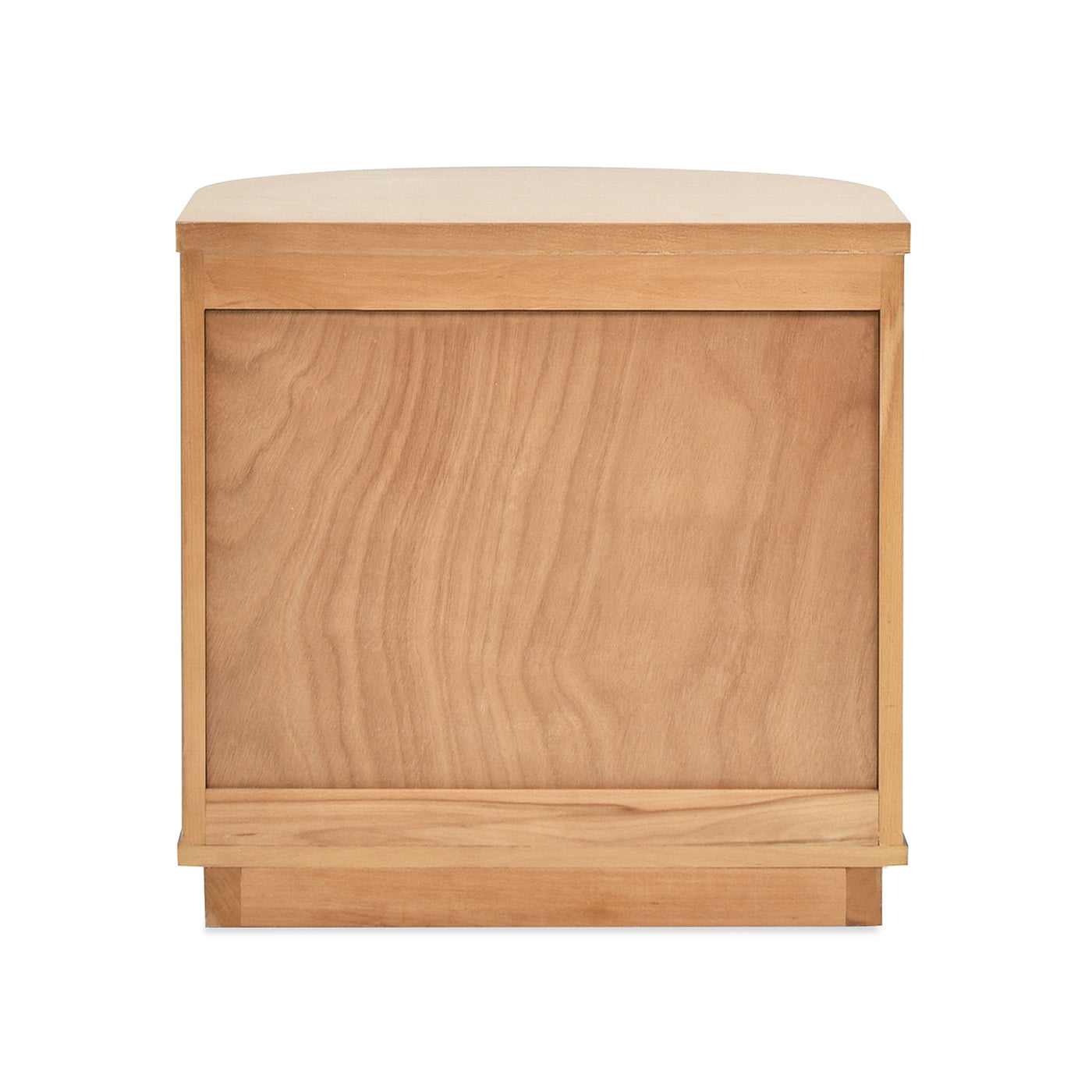 Light wood modern cube storage ottoman with rounded top and clean lines