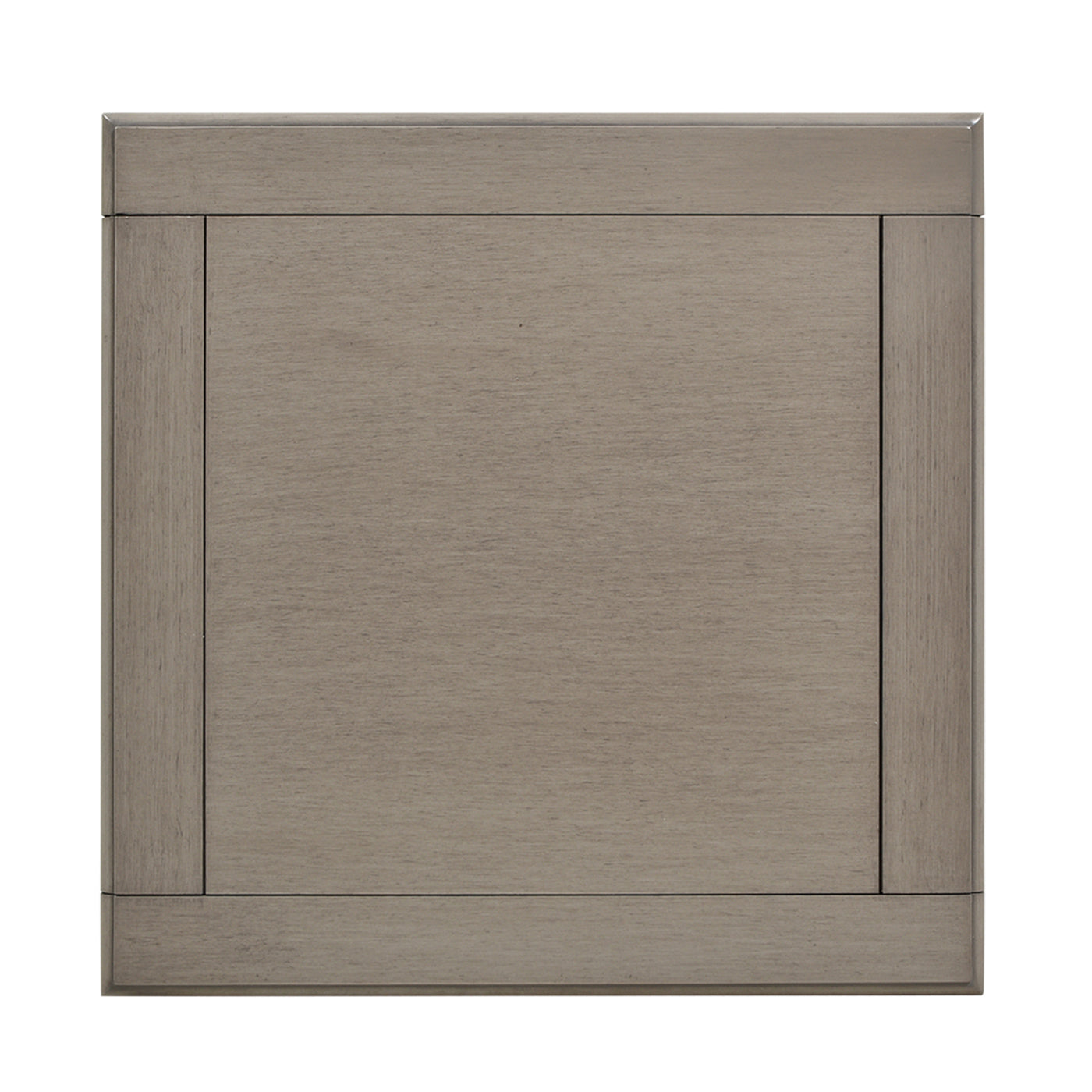 Square grey wooden bedside table with recessed panel design