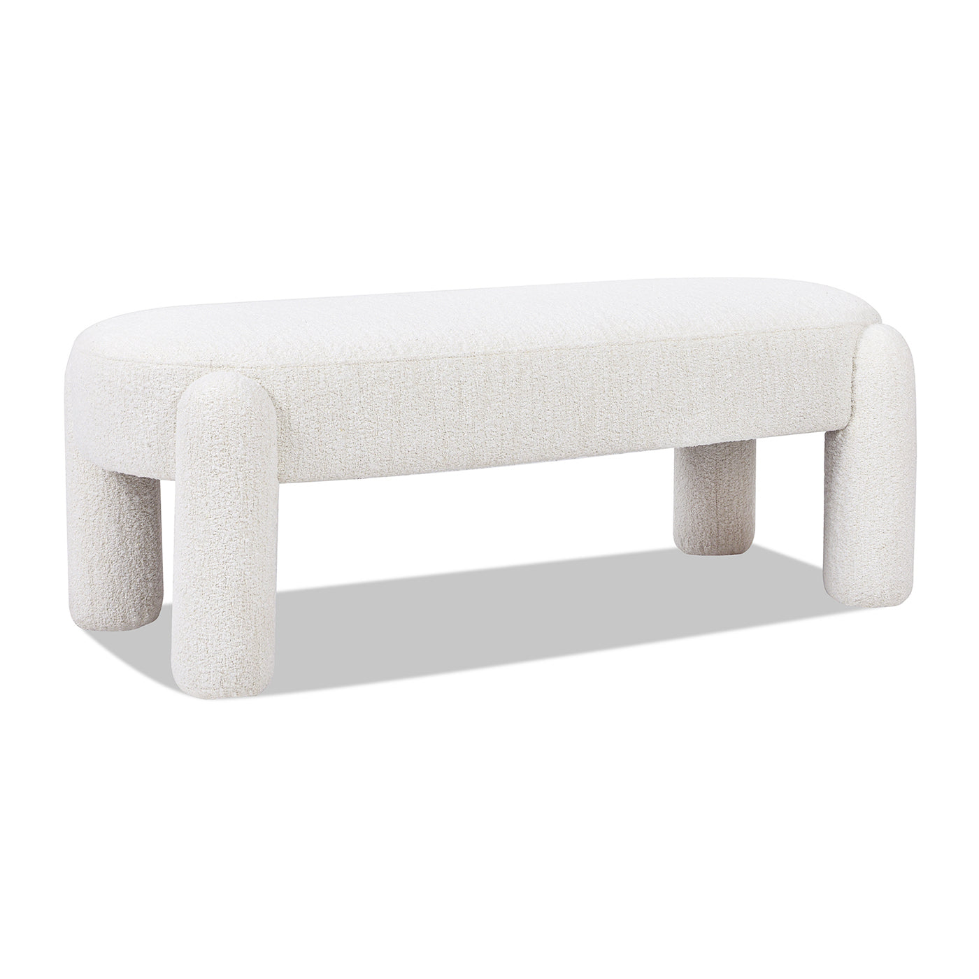 White boucl ottoman with rounded legs a modern accent piece