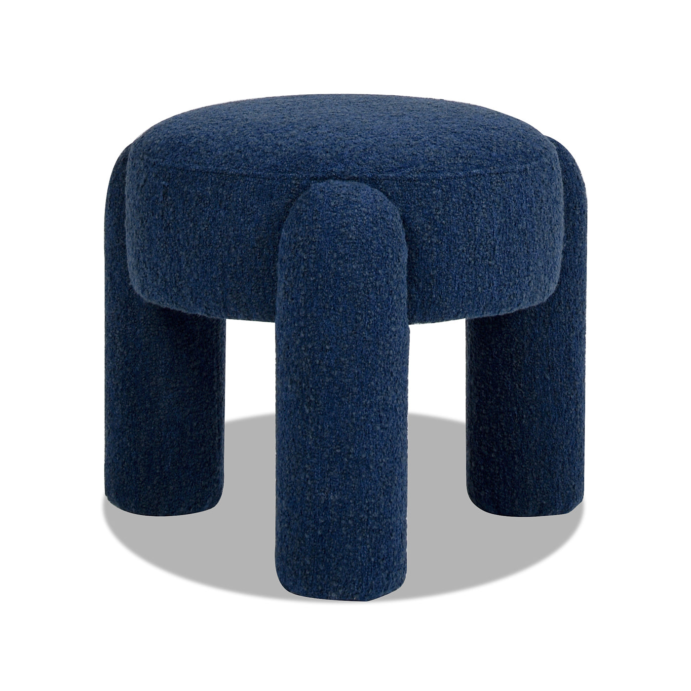 Dark blue boucl fabric ottoman with rounded legs perfect for living rooms