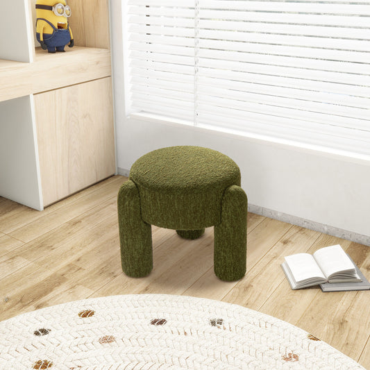 Textured green boucle ottoman with four short rounded legs