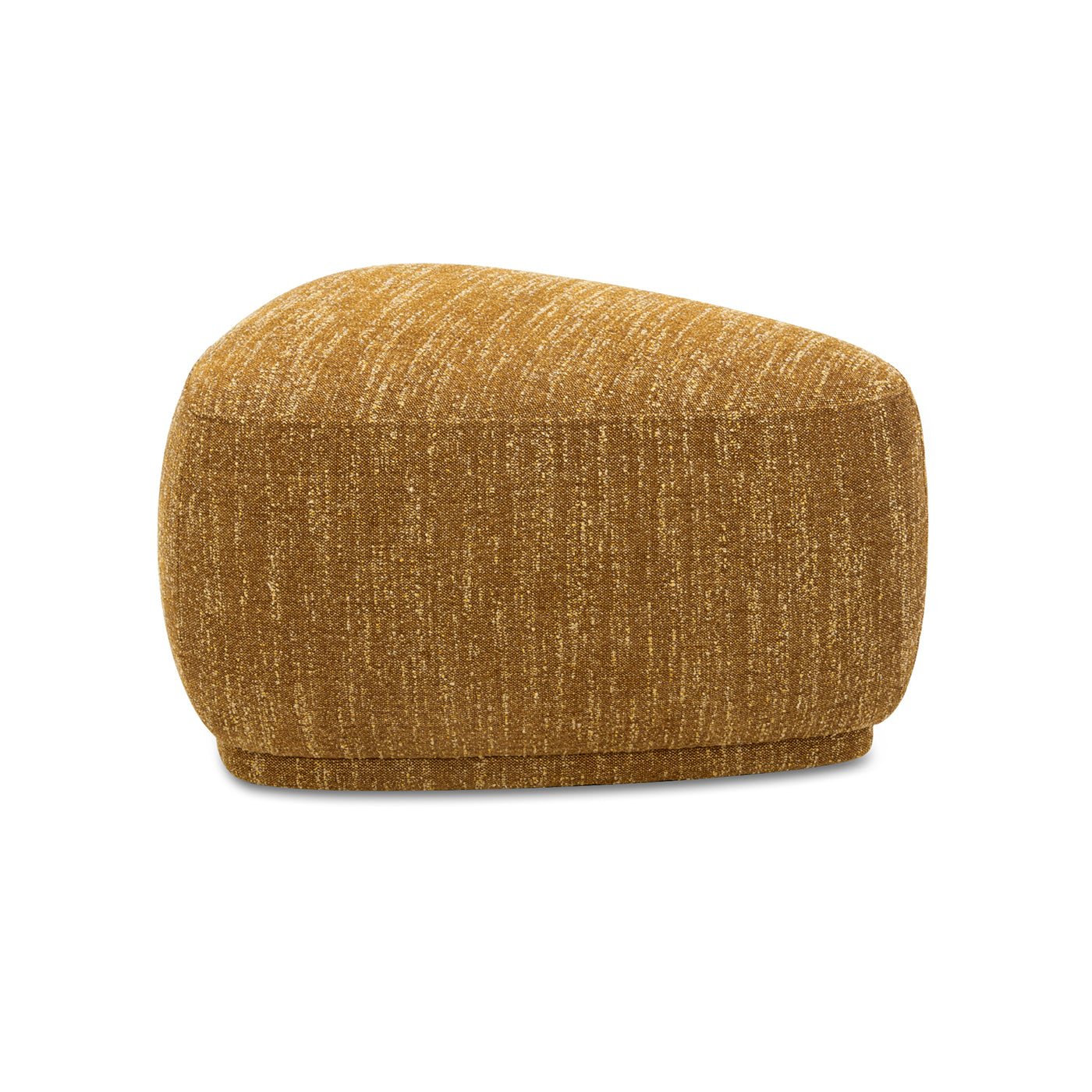Mustard textured fabric ottoman with a curved modern silhouette for living room comfort