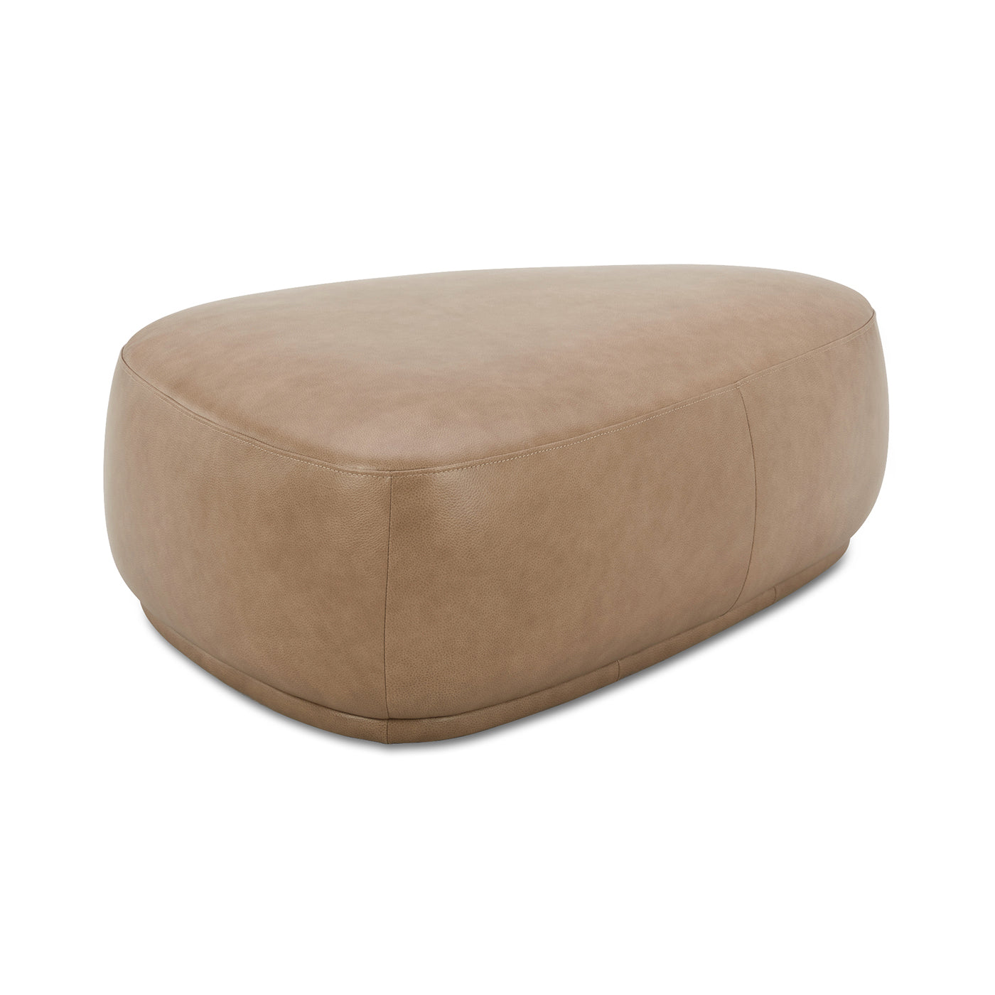 Tan leather oval ottoman for a modern living room
