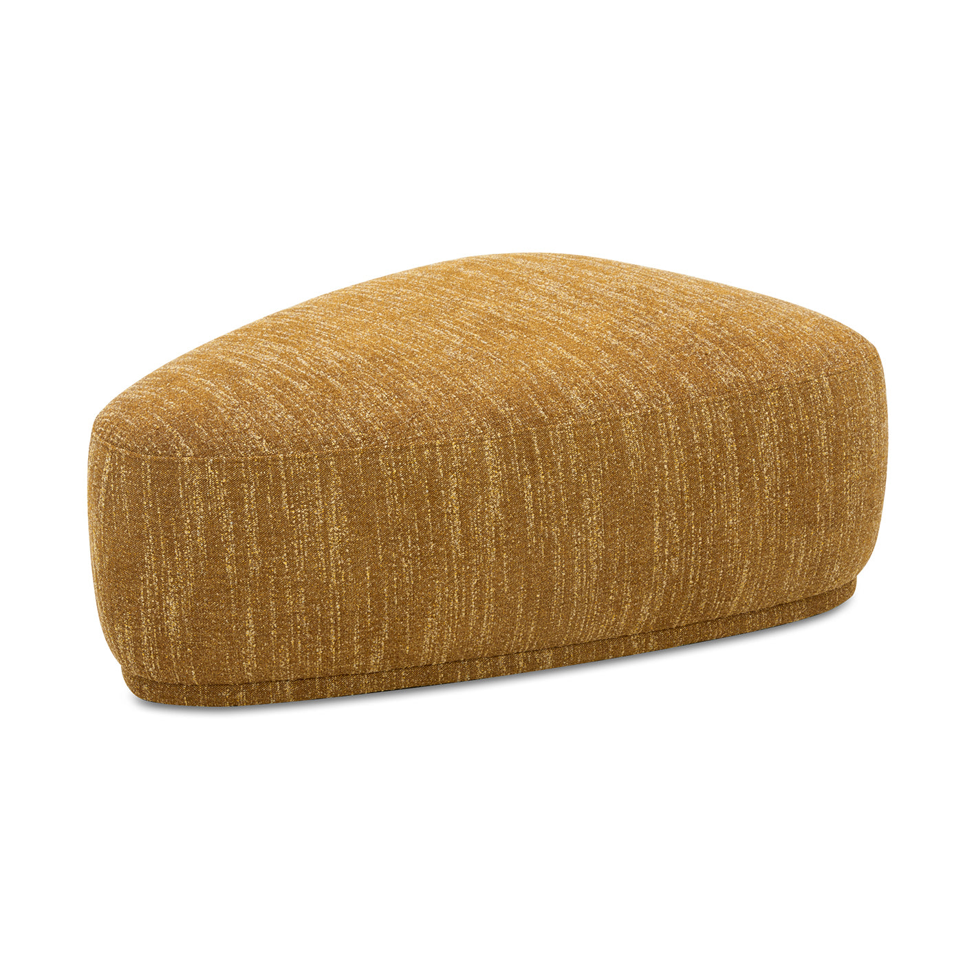 Textured mustard fabric ottoman with a rounded rectangular shape perfect as footrest