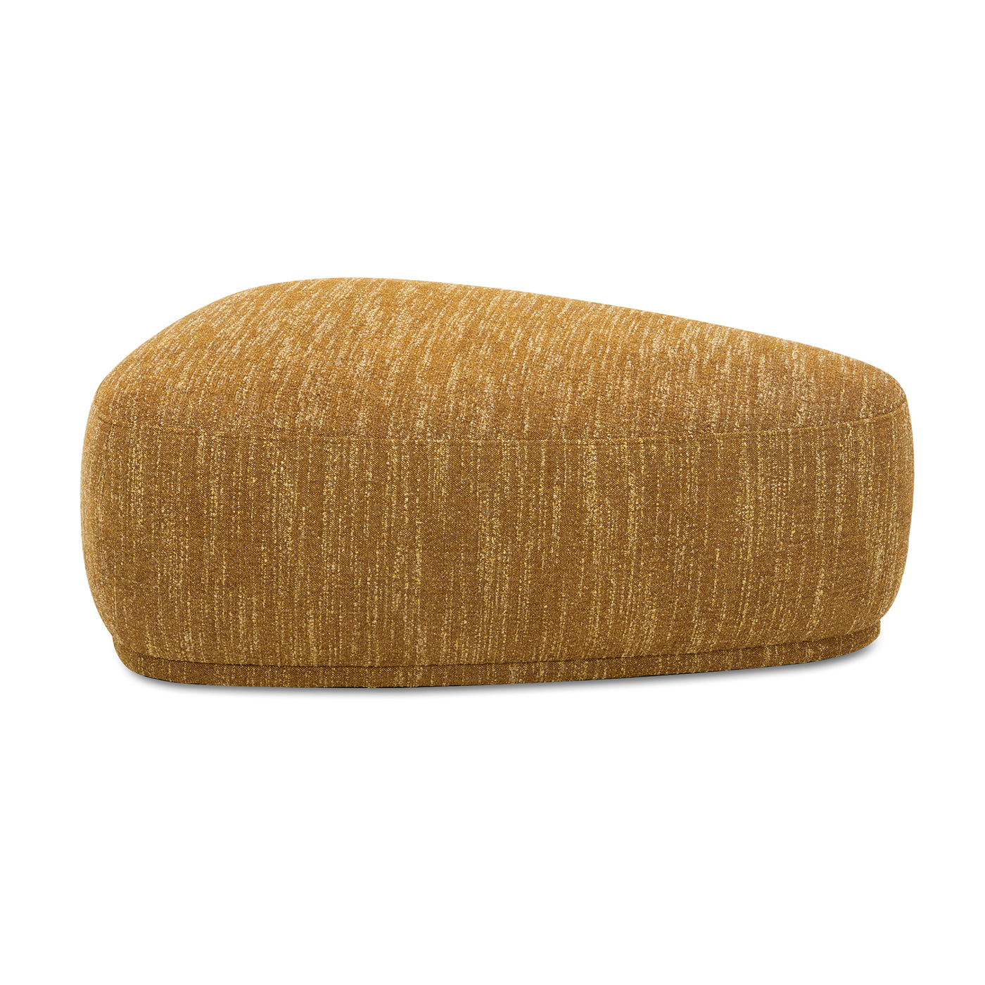 Curved mustard boucle ottoman for living room comfort