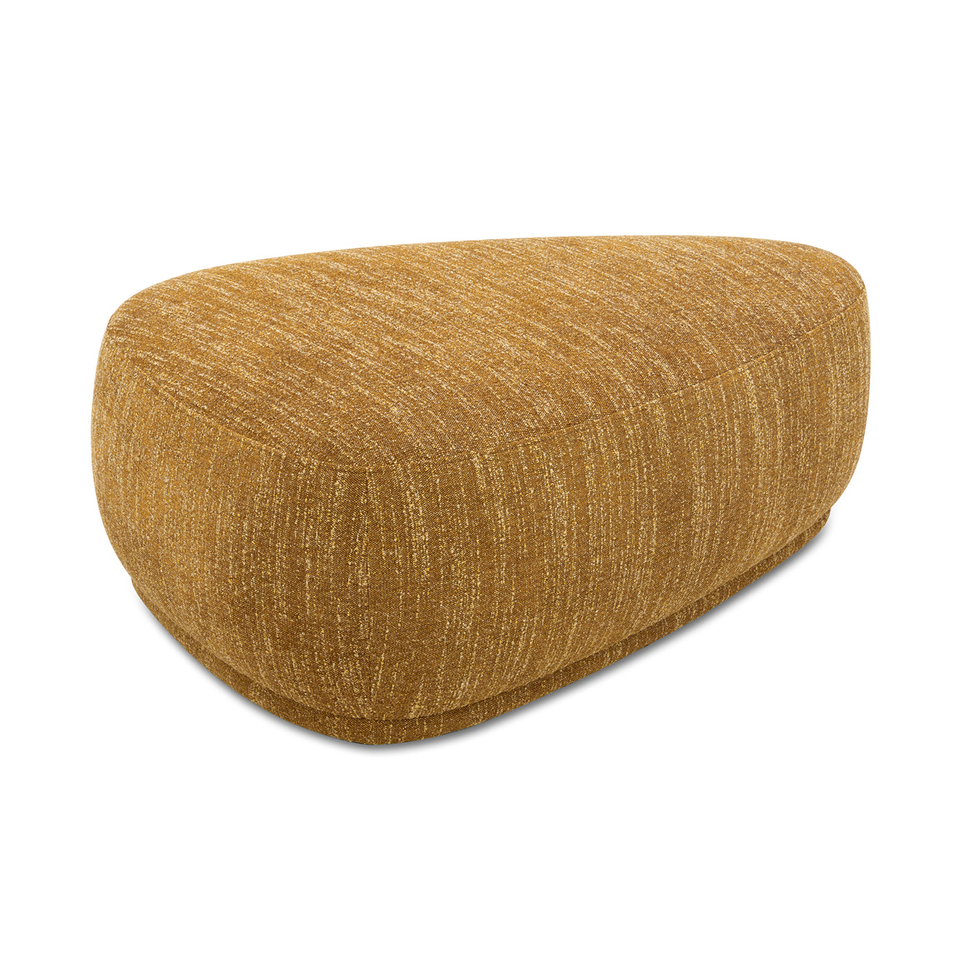 Textured ochre fabric ottoman with rounded edges perfect for modern living rooms
