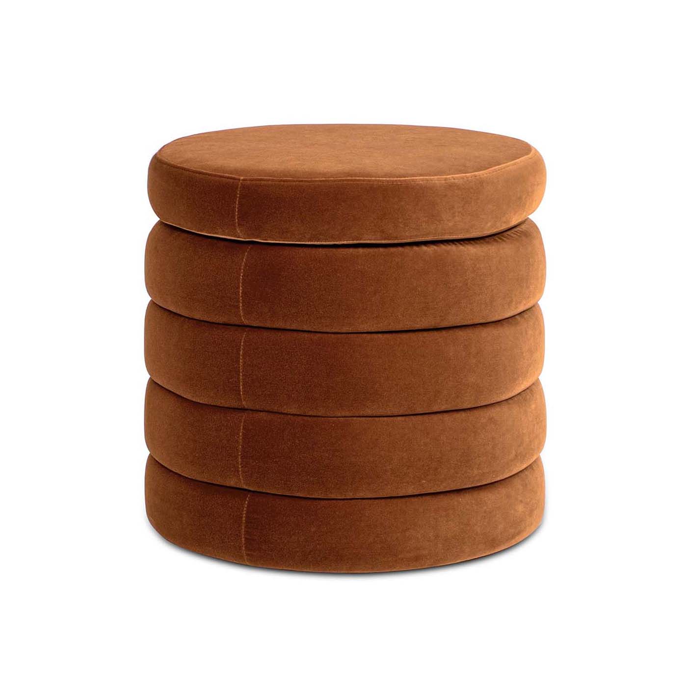 Brown velvet round ottoman stack soft tufted seating for living room