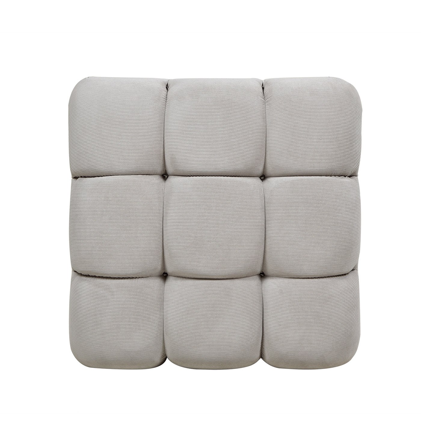 Grey corduroy tufted headboard with nine quilted panels modern design