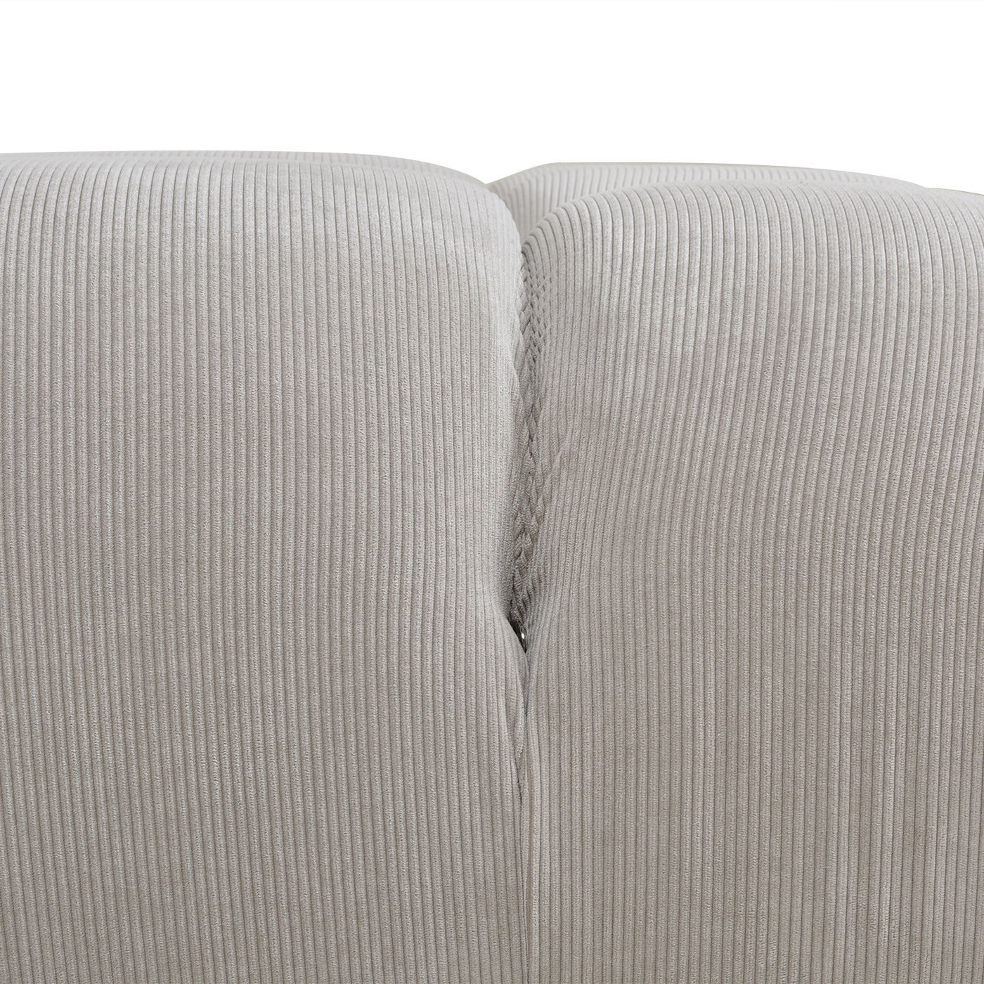 Closeup of light gray corduroy fabric sofa texture