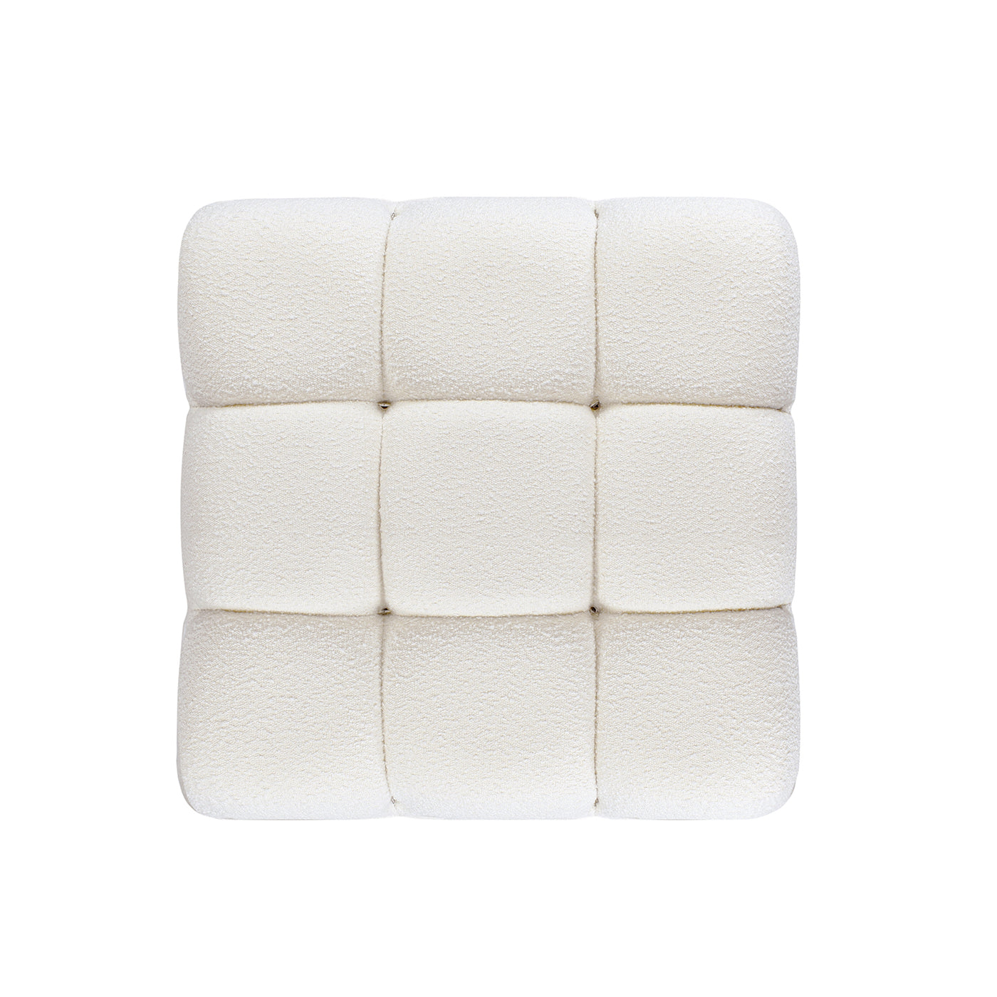 Tufted ivory boucle ottoman with a minimalist design perfect for footrest