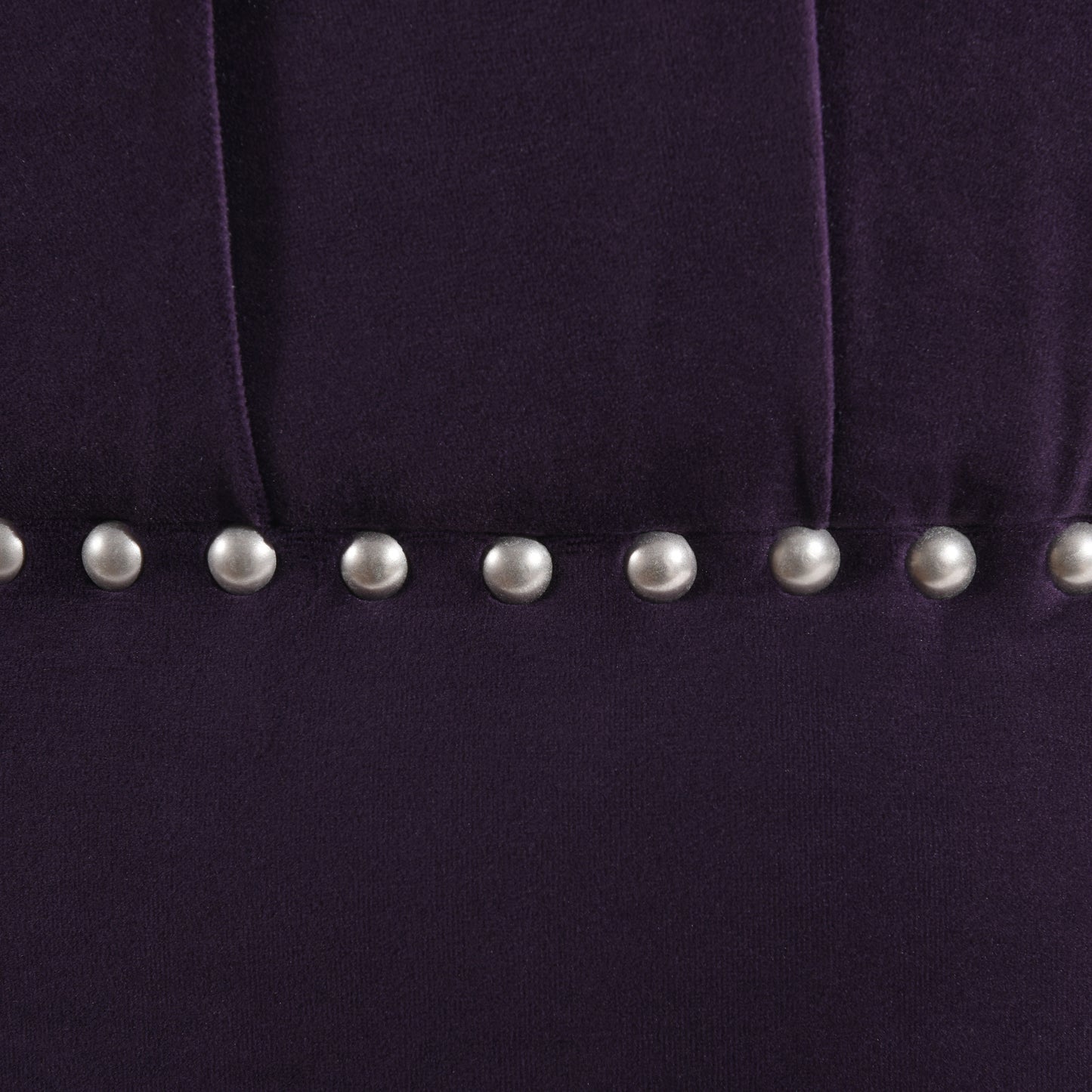 Deep purple velvet fabric with silver nailhead trim detailing