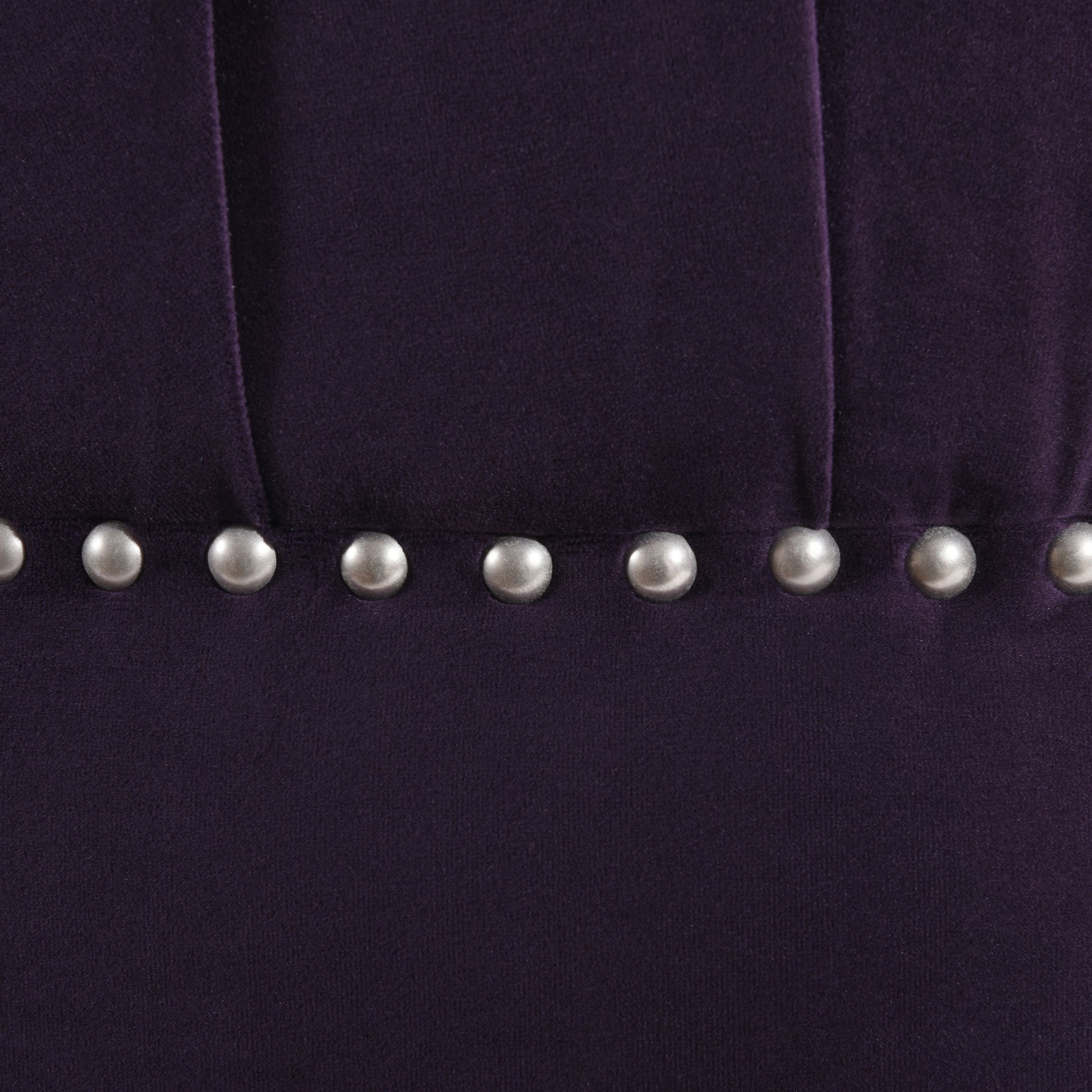 Deep purple velvet fabric with silver nailhead trim detailing