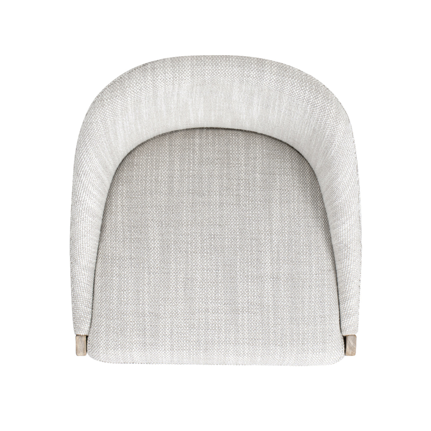 Textured light gray fabric armchair with curved back and wooden legs