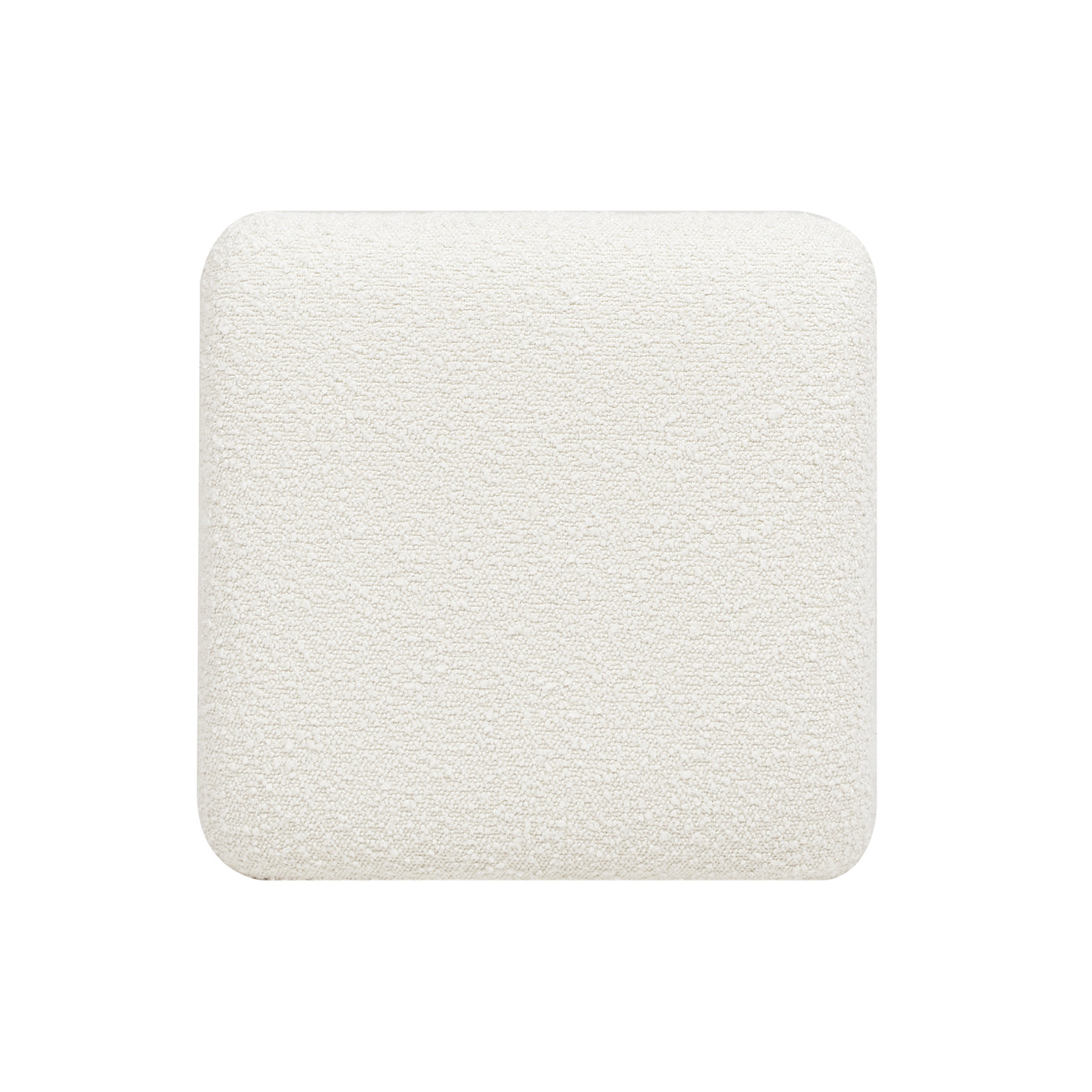 Cream boucle fabric ottoman with rounded corners