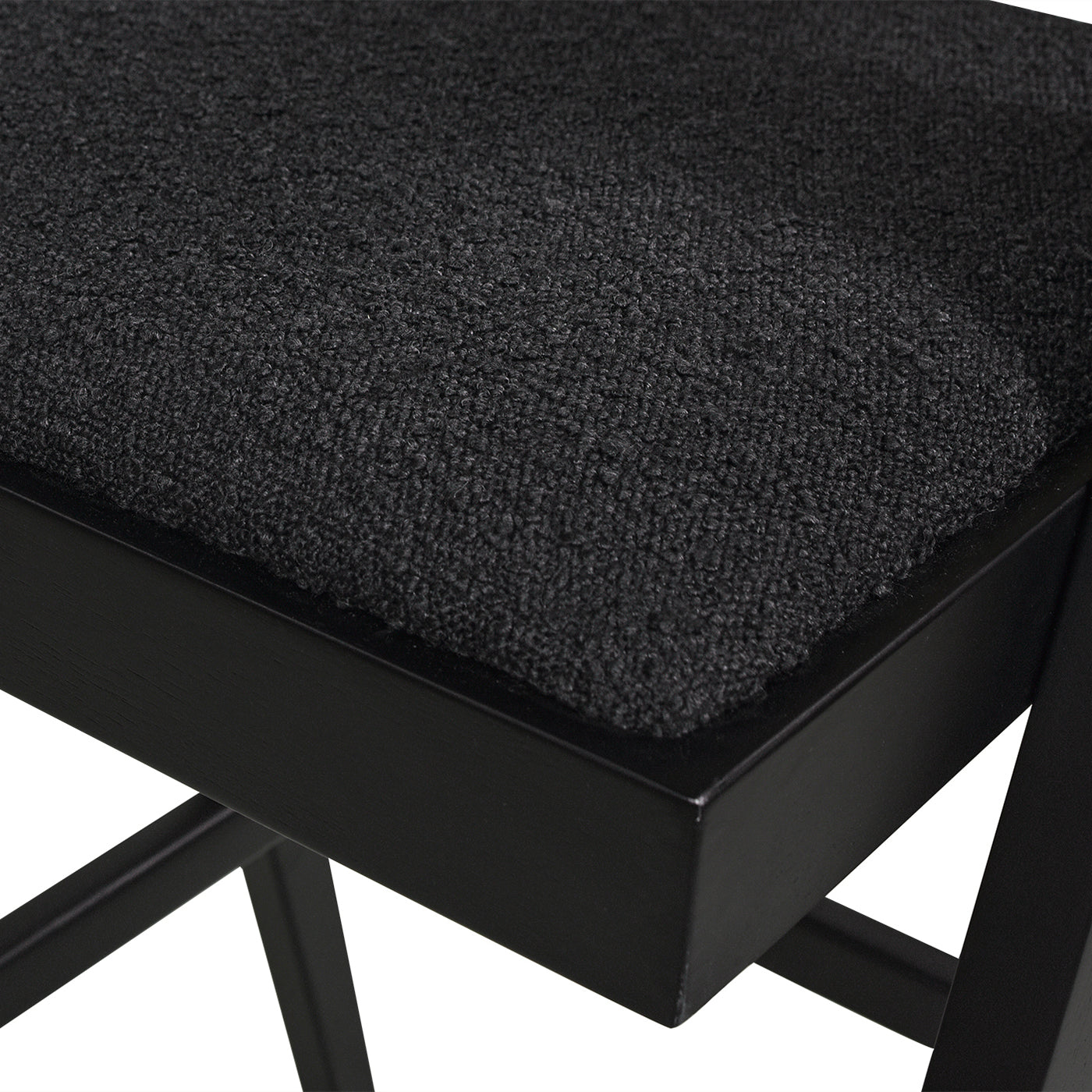 Black textured fabric stool seat with black wooden frame