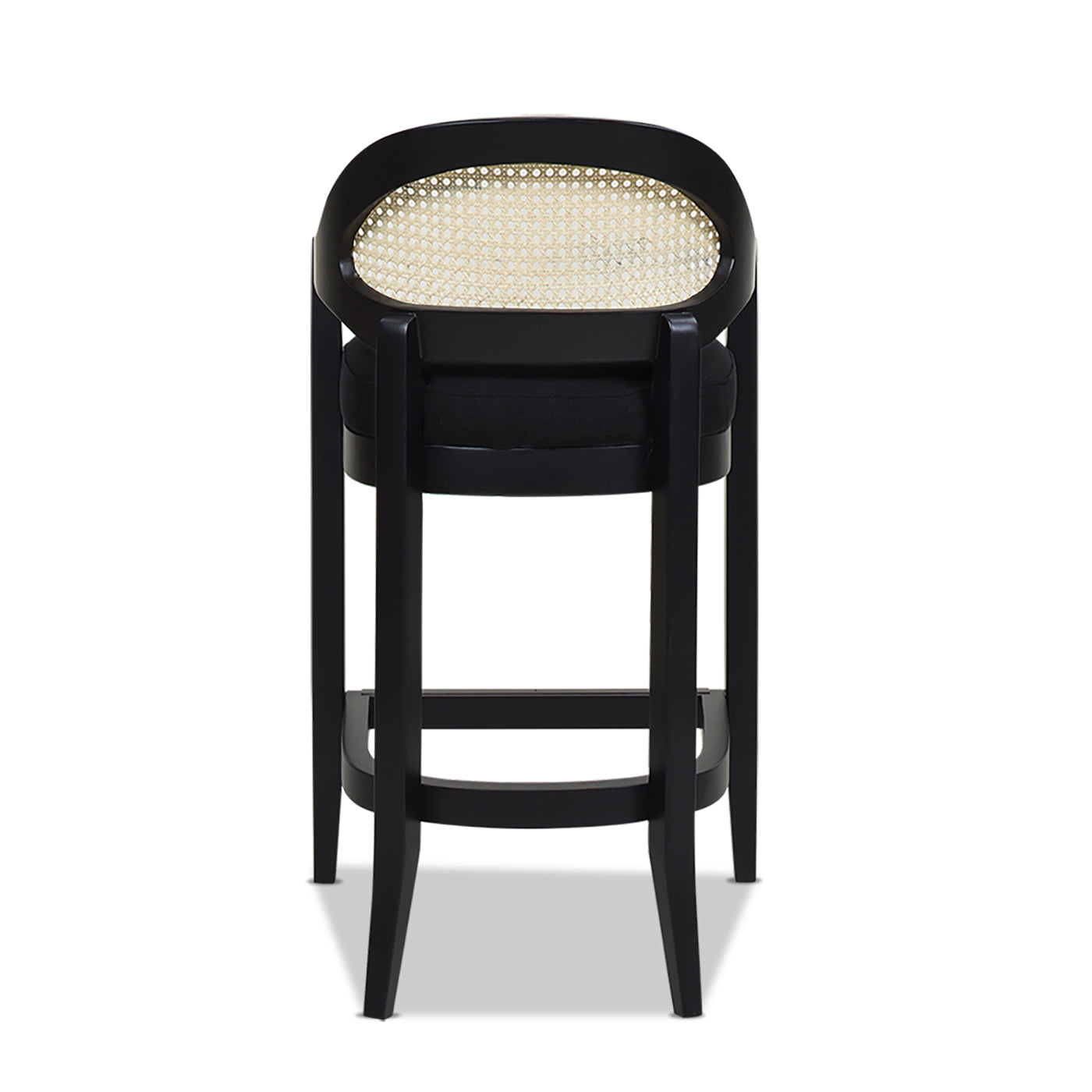 Black cane back bar stool with upholstered seat modern design